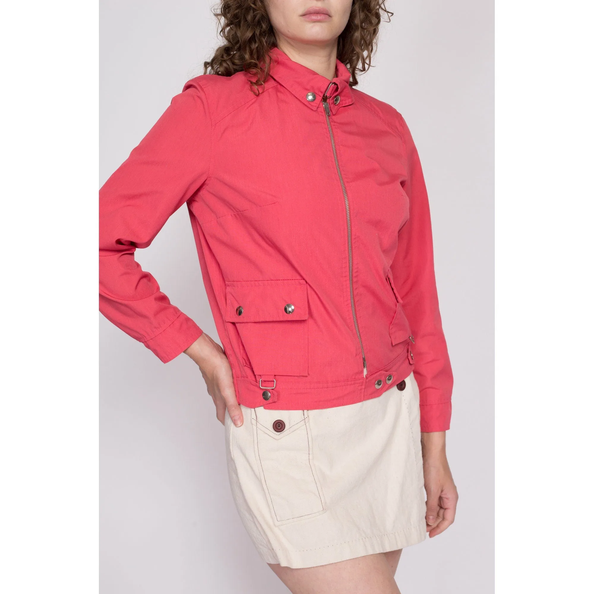 70s Pink Cafe Racer Jacket - Petite Medium