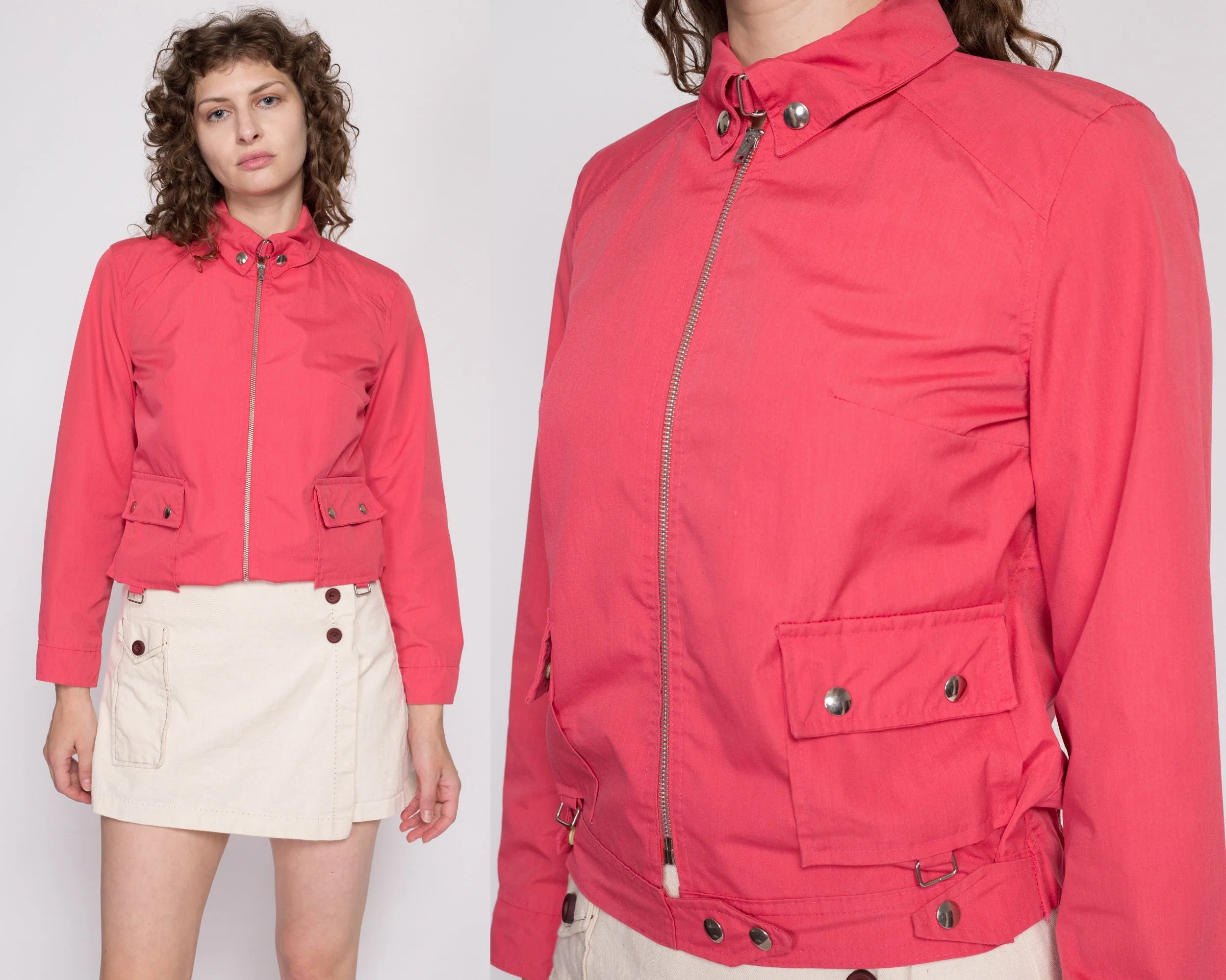 70s Pink Cafe Racer Jacket - Petite Medium