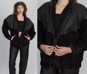 80s Snakeskin Embossed Suede Moto Jacket - Medium