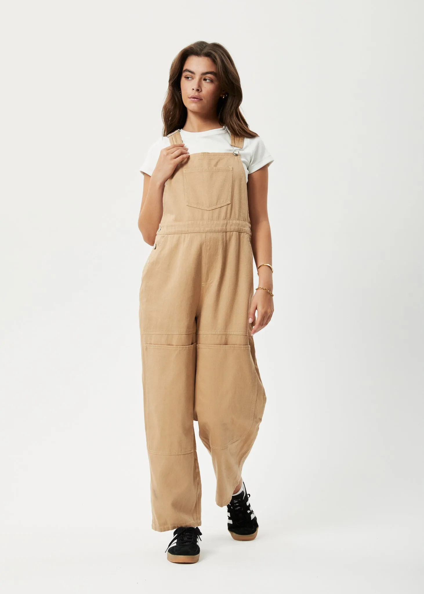 AFENDS Womens Sleepy Hollow Louis - Twill Baggy Overalls - Tan