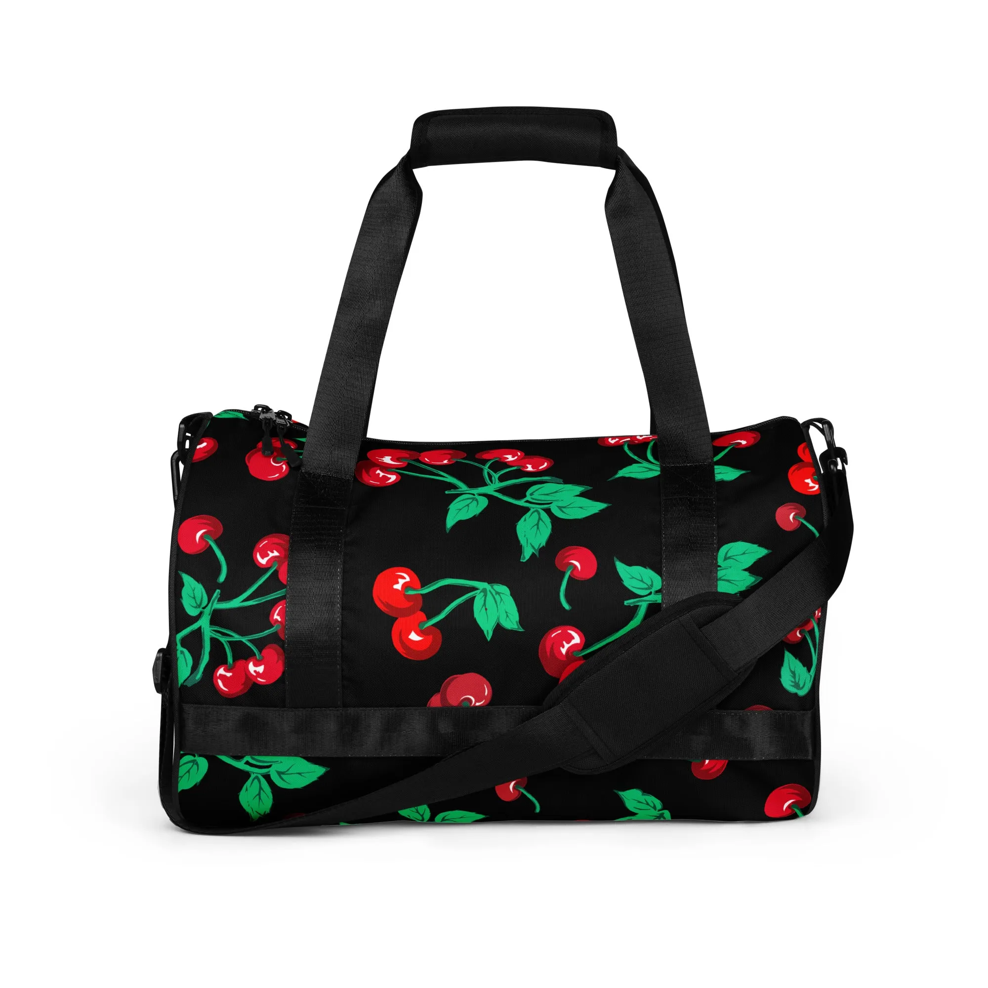 Black Coffee Cherry Girl Gym Duffle Workout Bag | Pinup Couture Relaxed