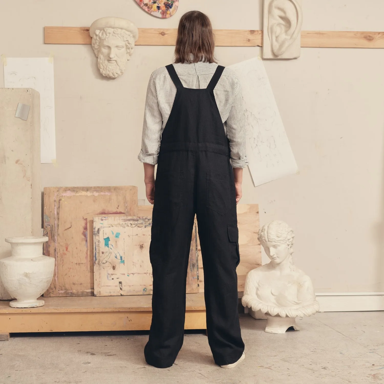 Black Linen Elm Overalls