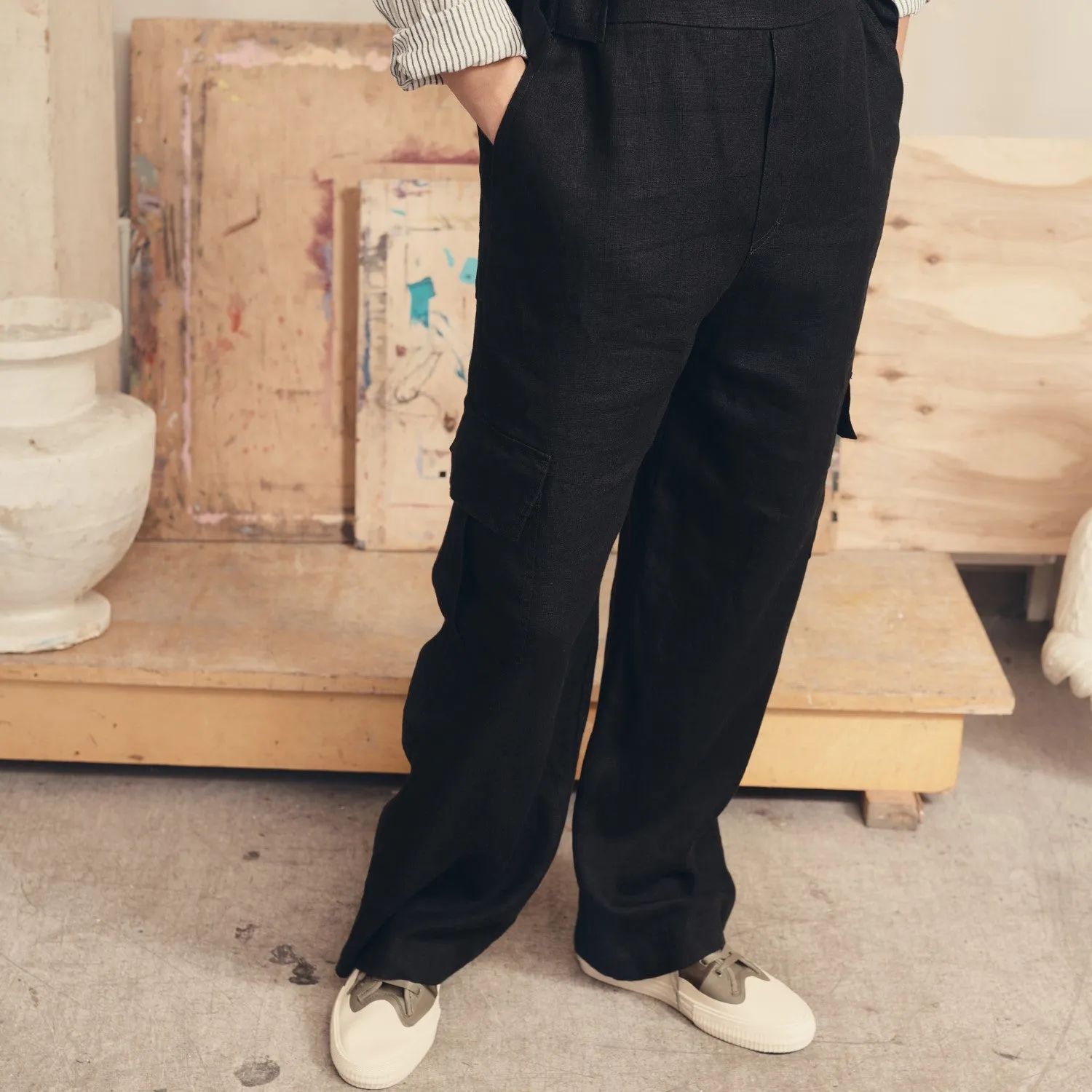 Black Linen Elm Overalls