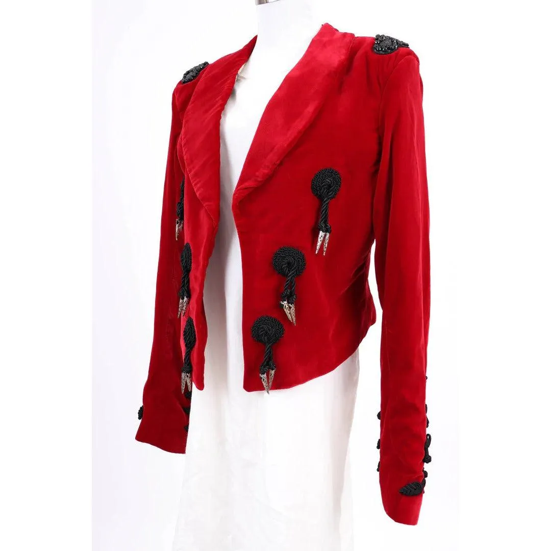 BOLERO 1980's Custom Red Velvet Jacket |  M/L/XL