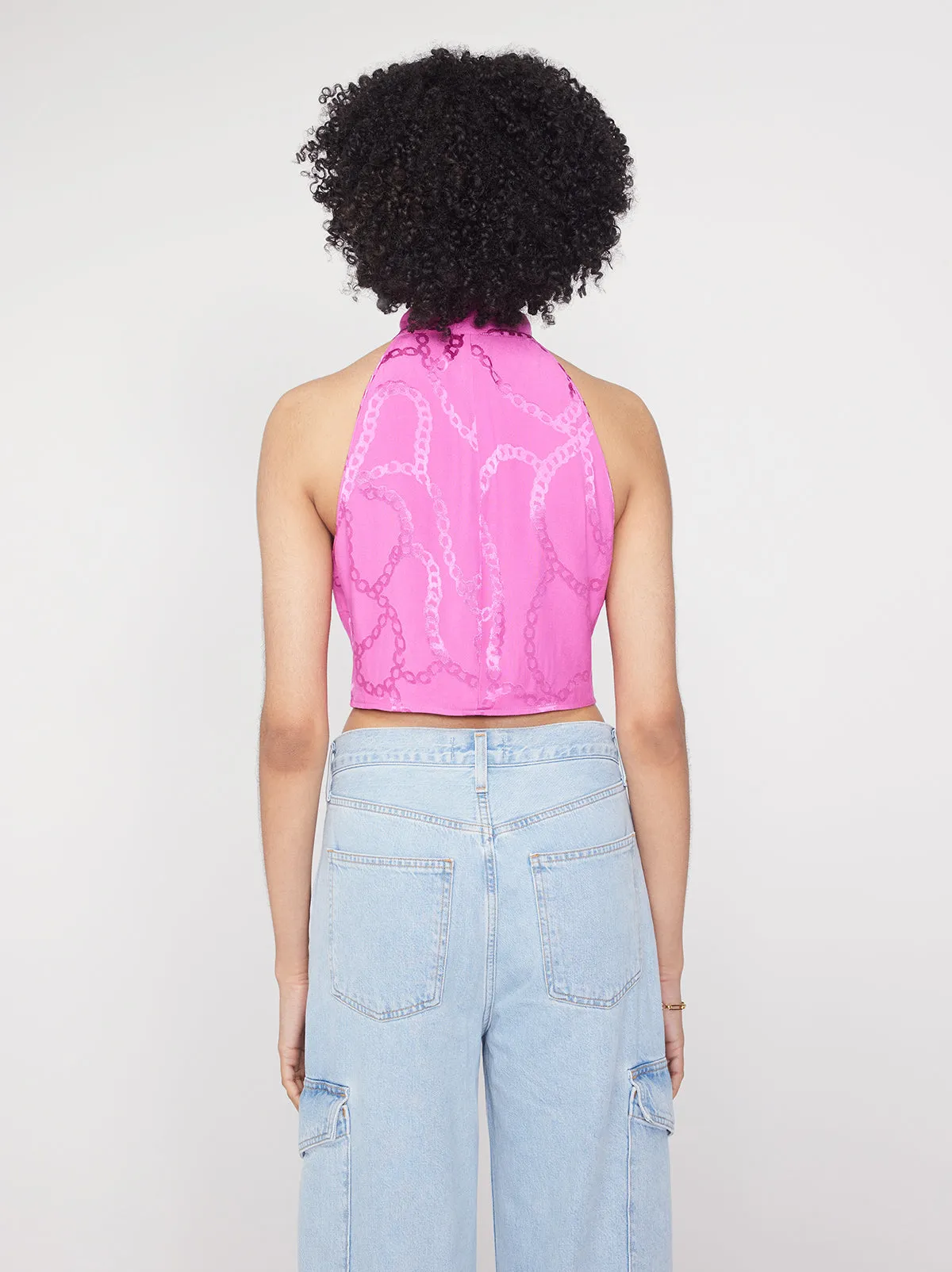 Catriona Pink Chain Jacquard Halterneck Top