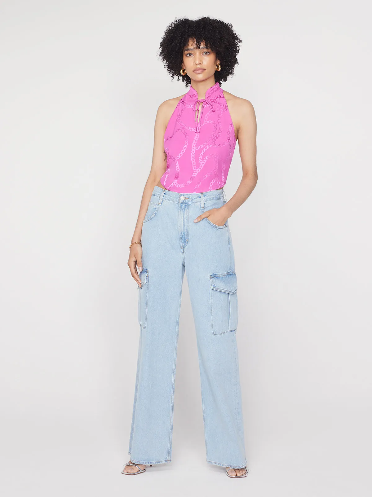 Catriona Pink Chain Jacquard Halterneck Top