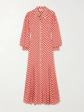 Checked woven midi-dress