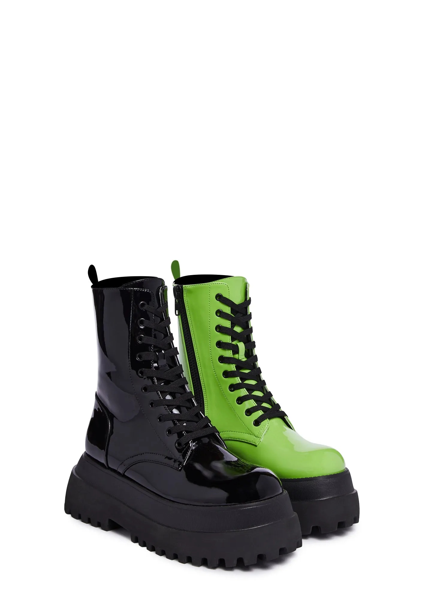 Color Me Haunted Mismatched Boots - Black/Green