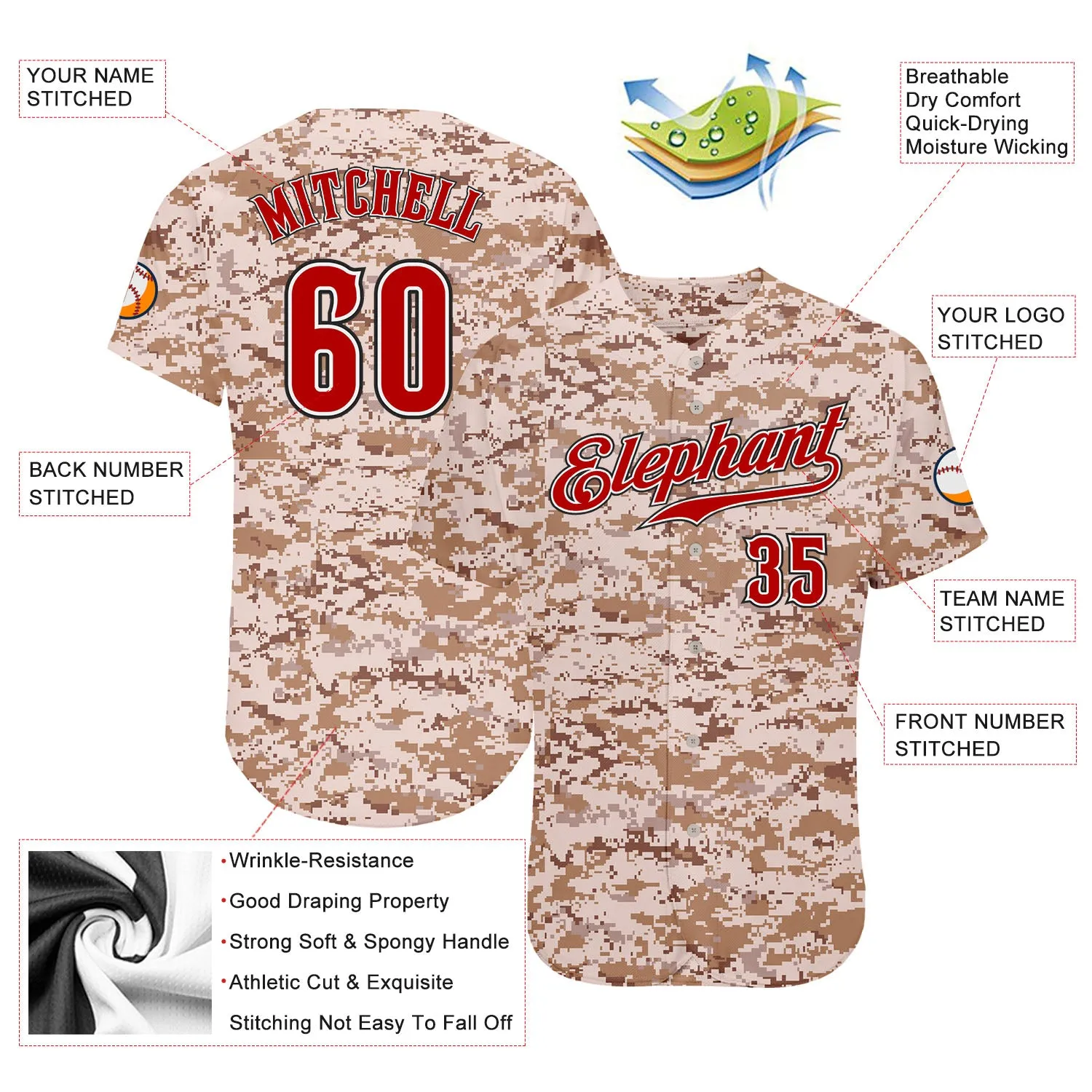 Custom Camo Red-Black Authentic Salute To Service Baseball Jersey