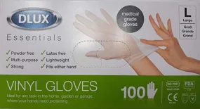 DLUX Essential Vinyl Protective Gloves (Pack of 100 individual gloves)