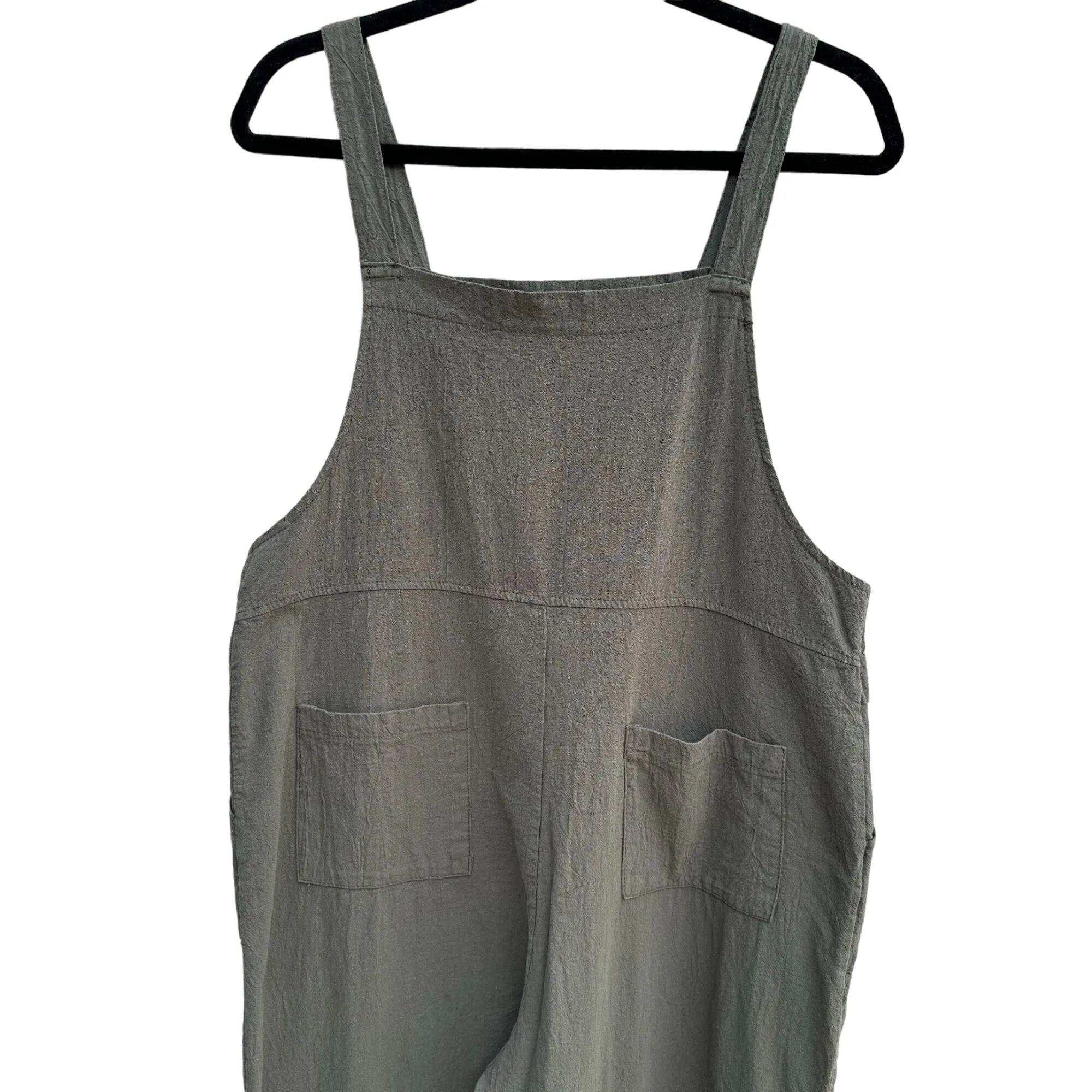 Fashion Green Cotton-Linen Womens Adjustable Straps Pockets Overalls Jumpsuit