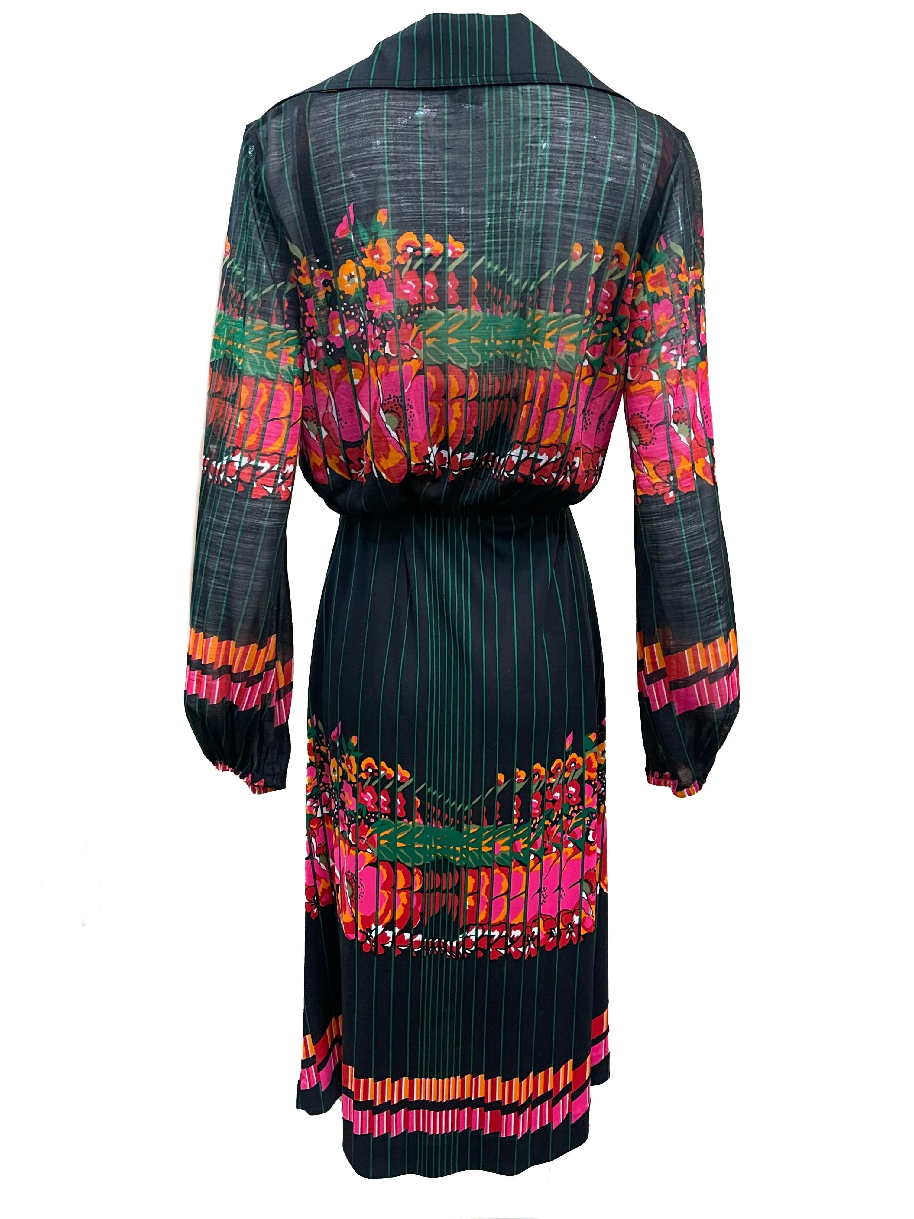 Frank Usher 70s  Graphic Print Dress with Over Blouse