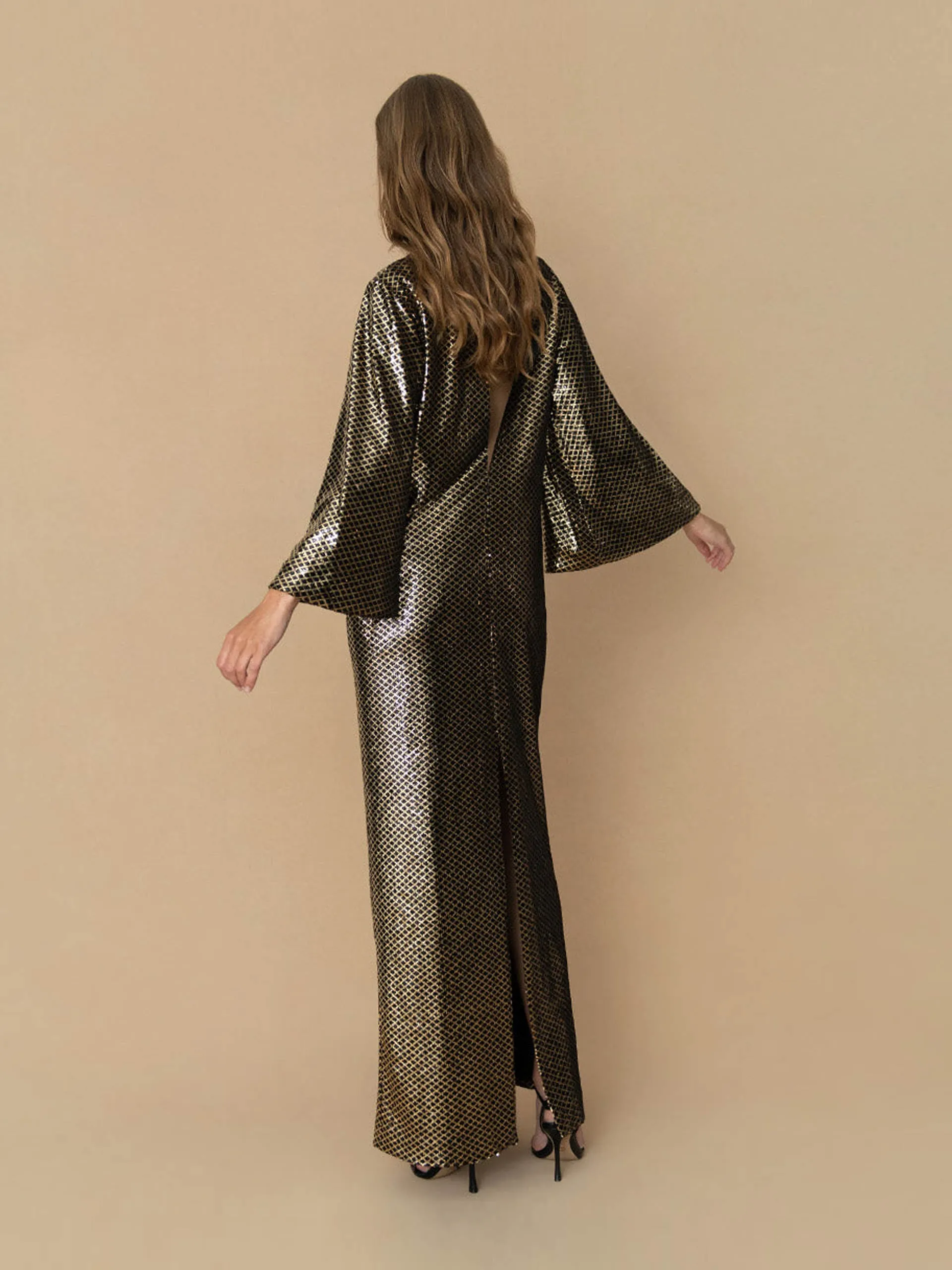 Gold and black Finley sequin maxi dress