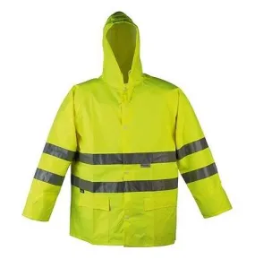 HI VIZ VIS RAIN COAT JACKET HIGH QUALITY WORKWEAR 100% WATERPROOF YELLOW