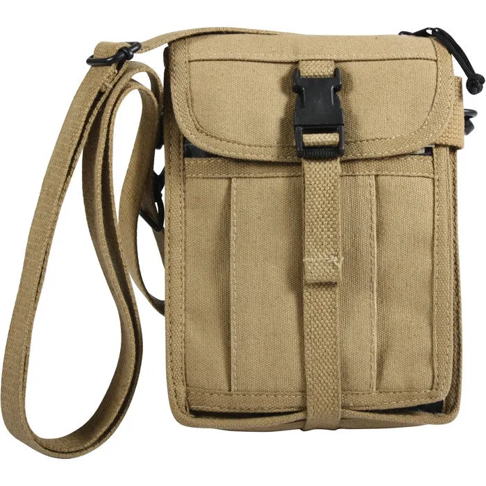 Khaki - Tactical Canvas Travel Portfolio Shoulder Bag