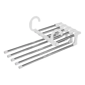 Kuber Industries Magic Pants Hanger|Stainless Steel 4 Layers Trousers Hanger|Closet Storage Organizer for Jeans|Scarves|Belts|Towels (White)