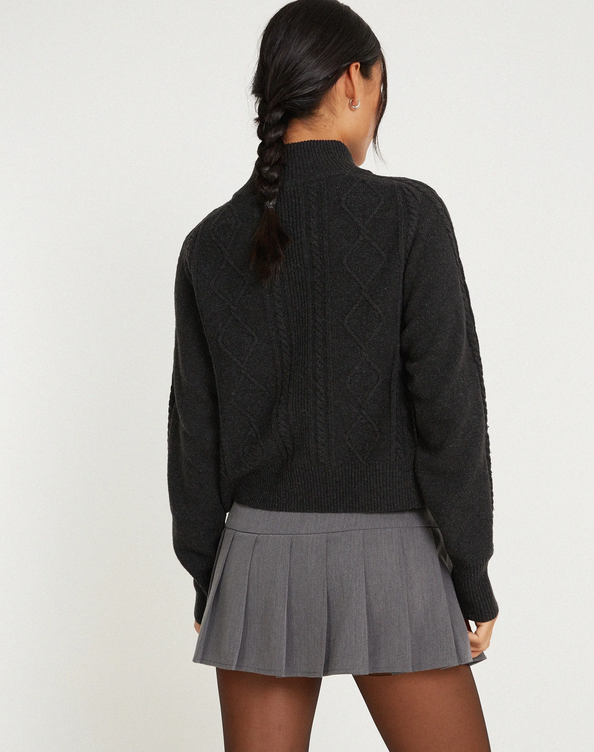 Lemila Cable Knit Jacket in Dark Shadow