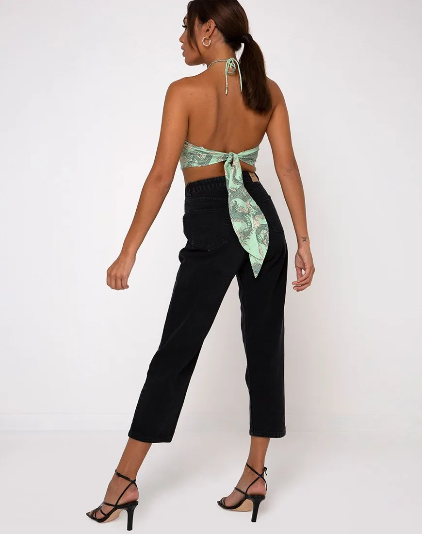 Maudy Crop Top in Chinese Dragon Neo Mint