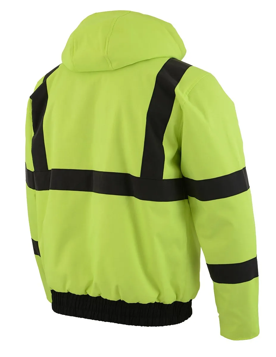 Nexgen Heat MPM1773SET Men's Heated High Visibility Work Hoodie, Neon Green Hi Vis Reflective Hoodie w/ Battery