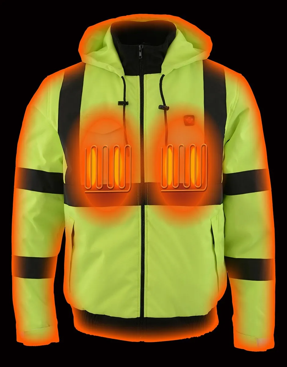 Nexgen Heat MPM1773SET Men's Heated High Visibility Work Hoodie, Neon Green Hi Vis Reflective Hoodie w/ Battery