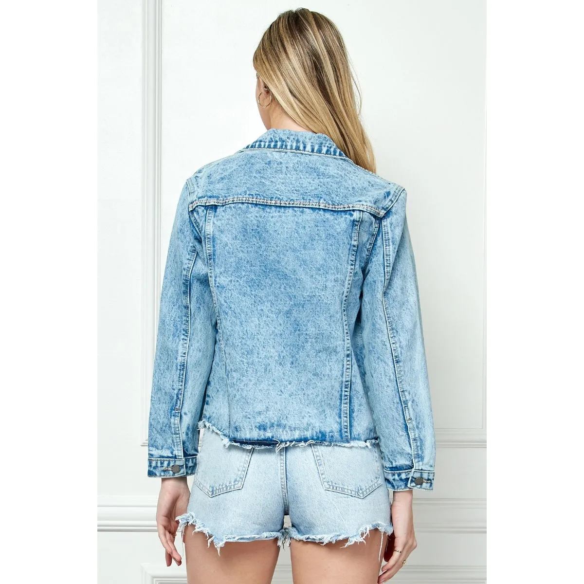 Rhinestone Stripe Seam Denim Jacket