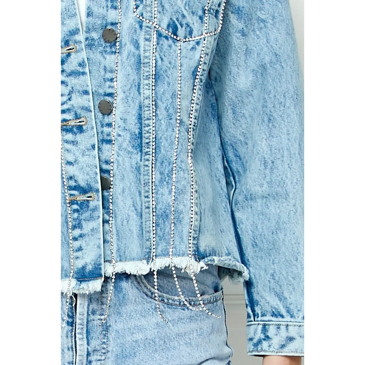 Rhinestone Stripe Seam Denim Jacket