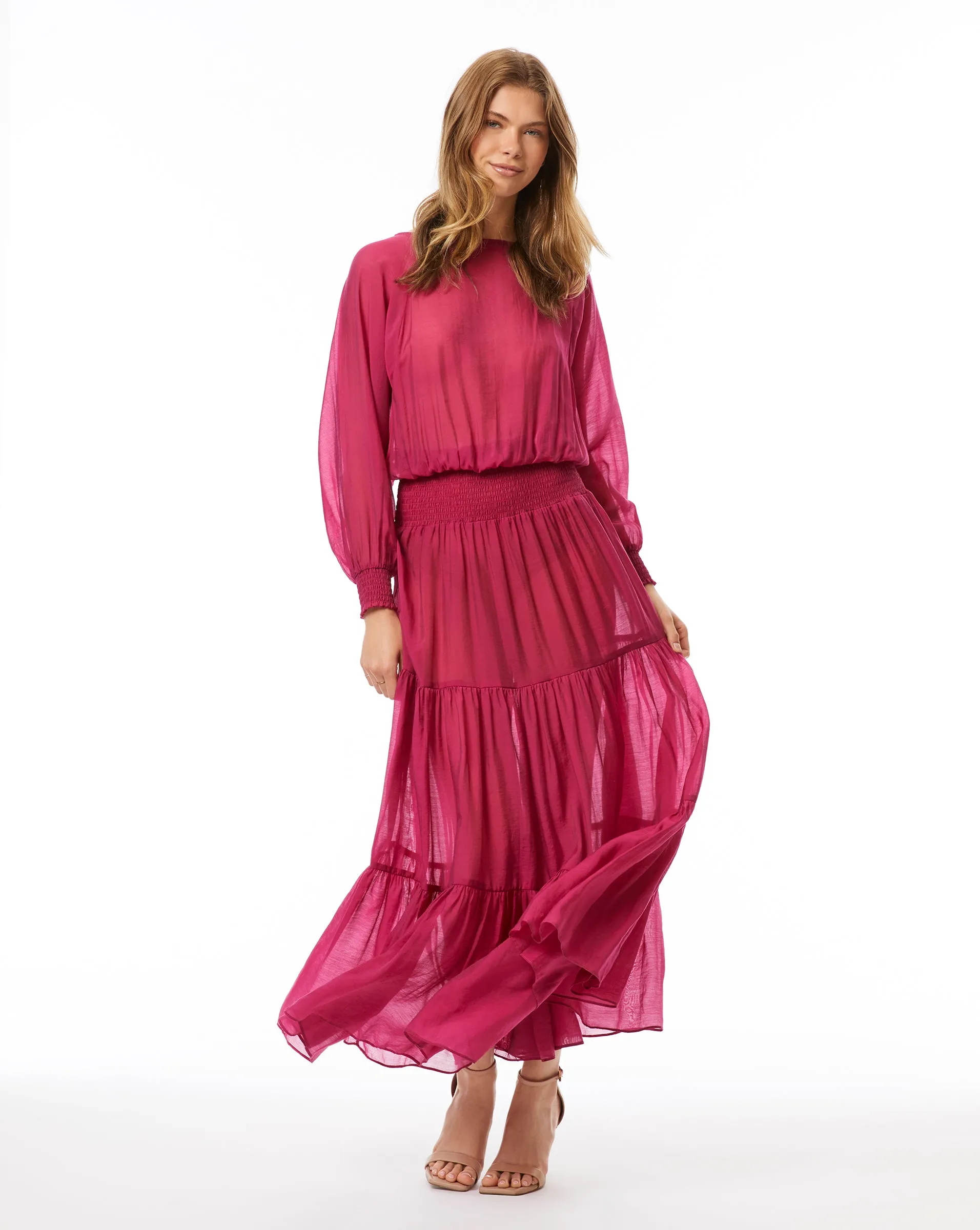 Sheer Pink Long Sleeve Maxi Dress