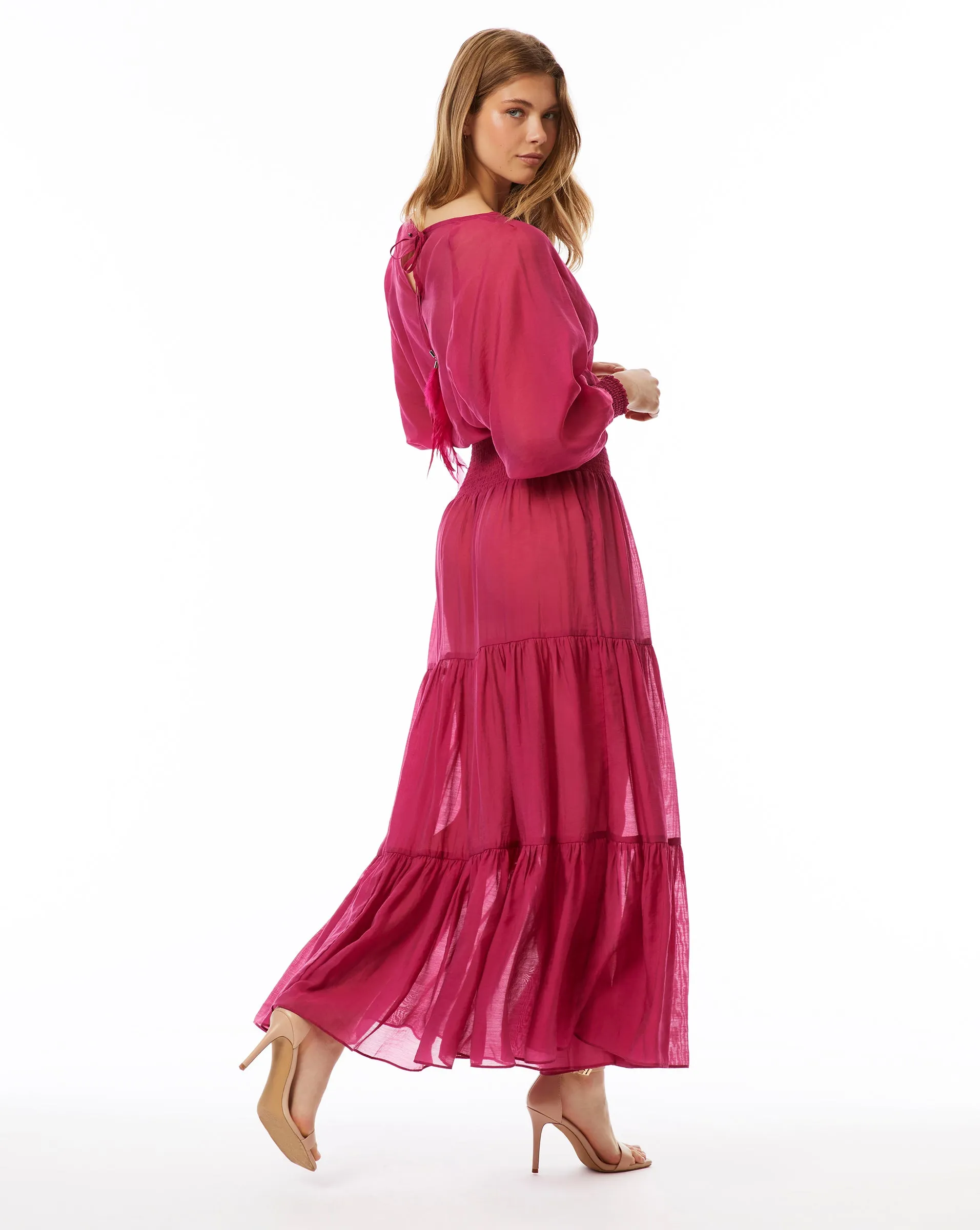 Sheer Pink Long Sleeve Maxi Dress