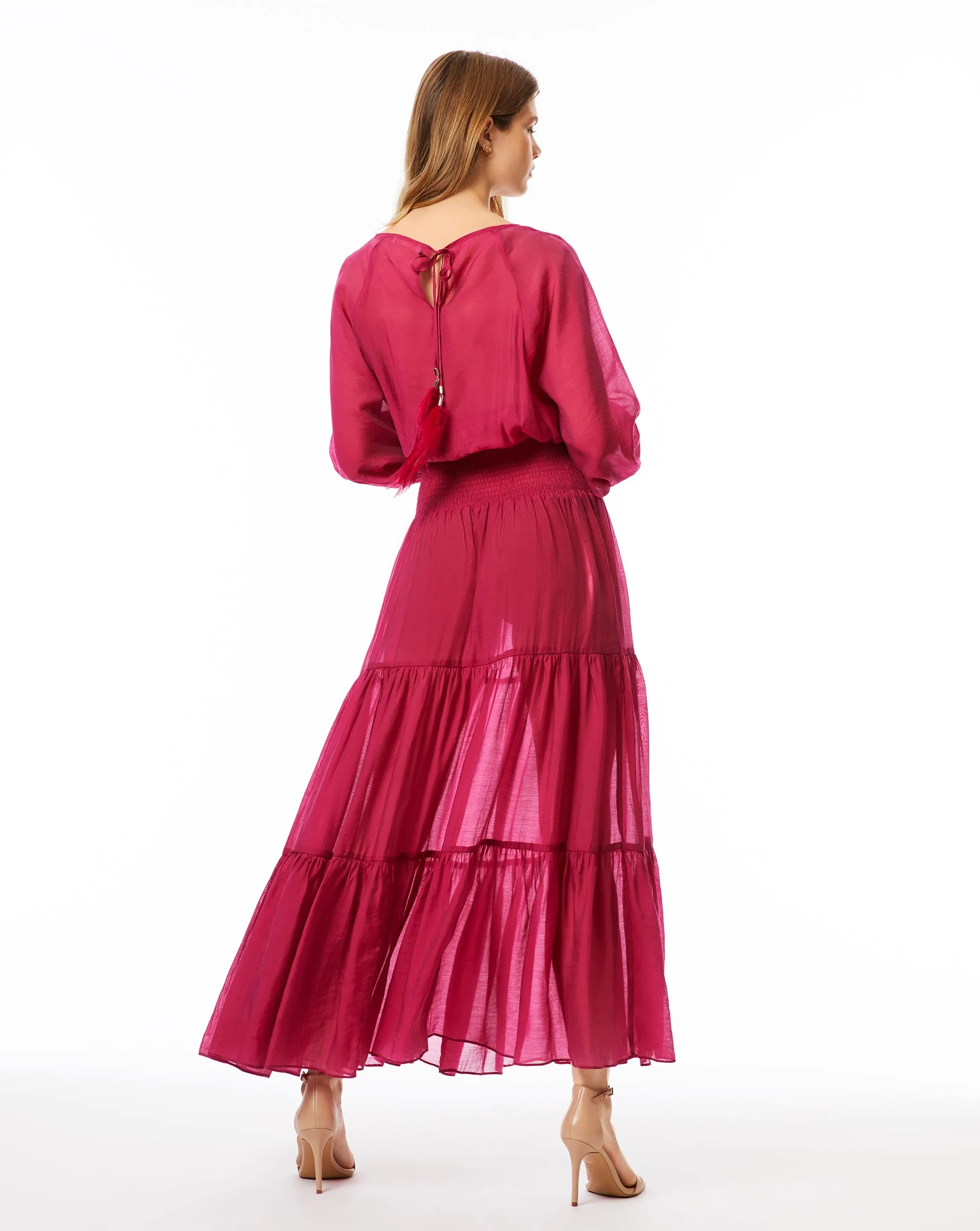 Sheer Pink Long Sleeve Maxi Dress