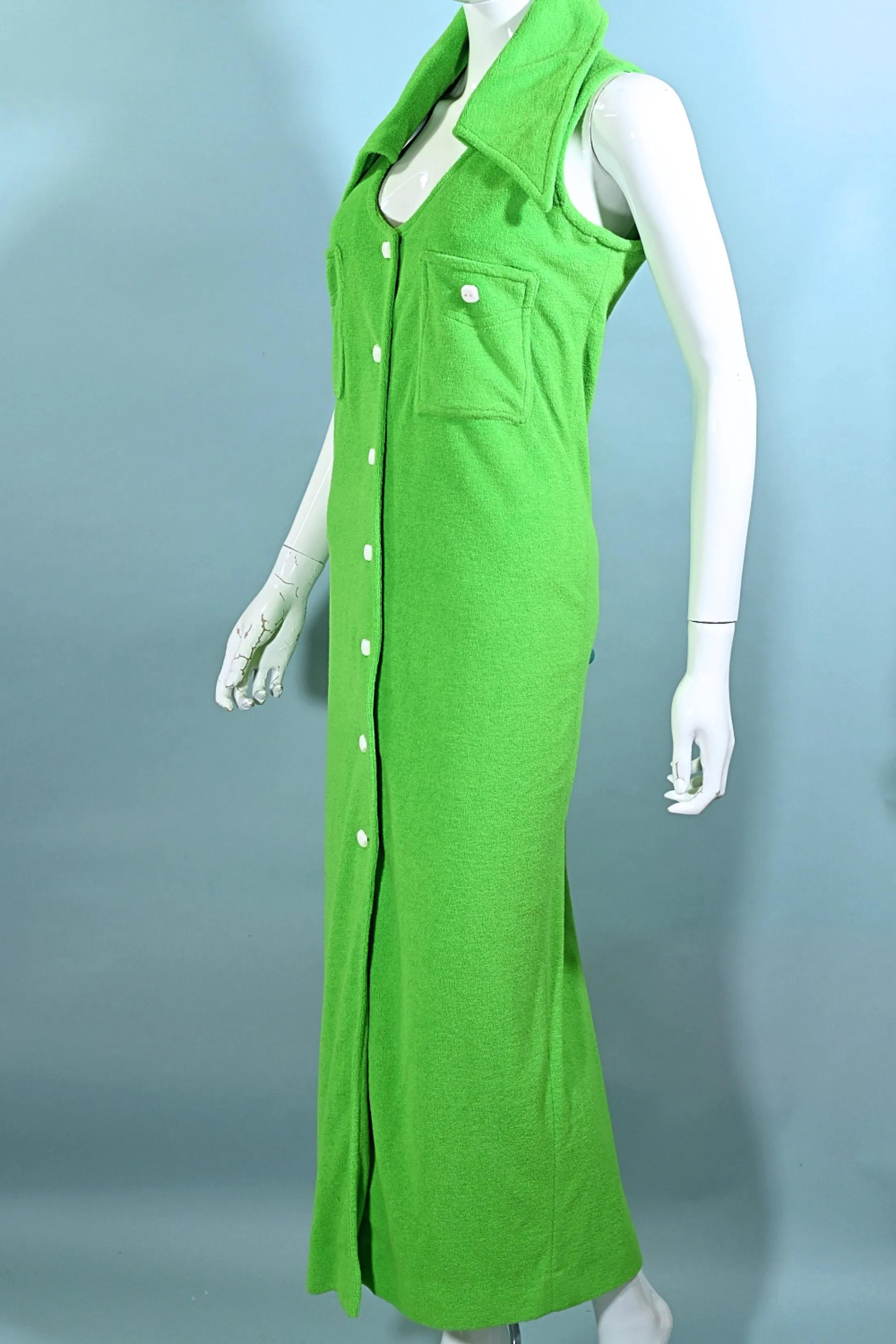 SOLD Vintage 70s Lime Green Terry Cloth Coverup, Chantel of Calif M