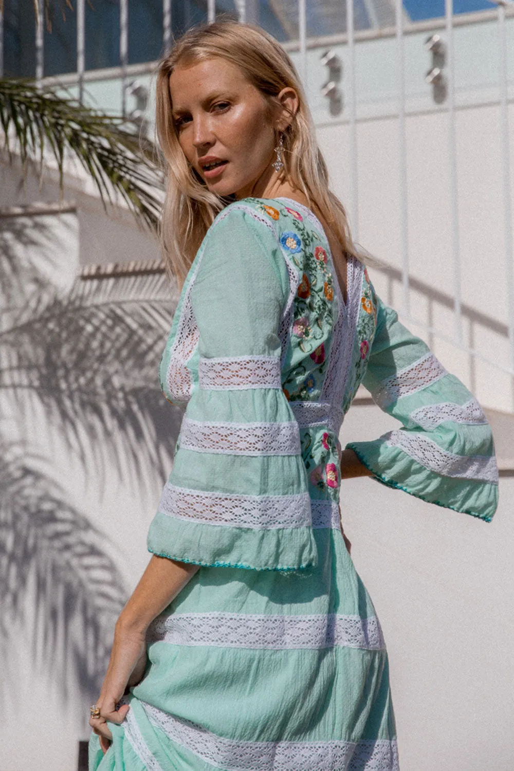 South Of The Border Mexican Maxi Dress - Aqua