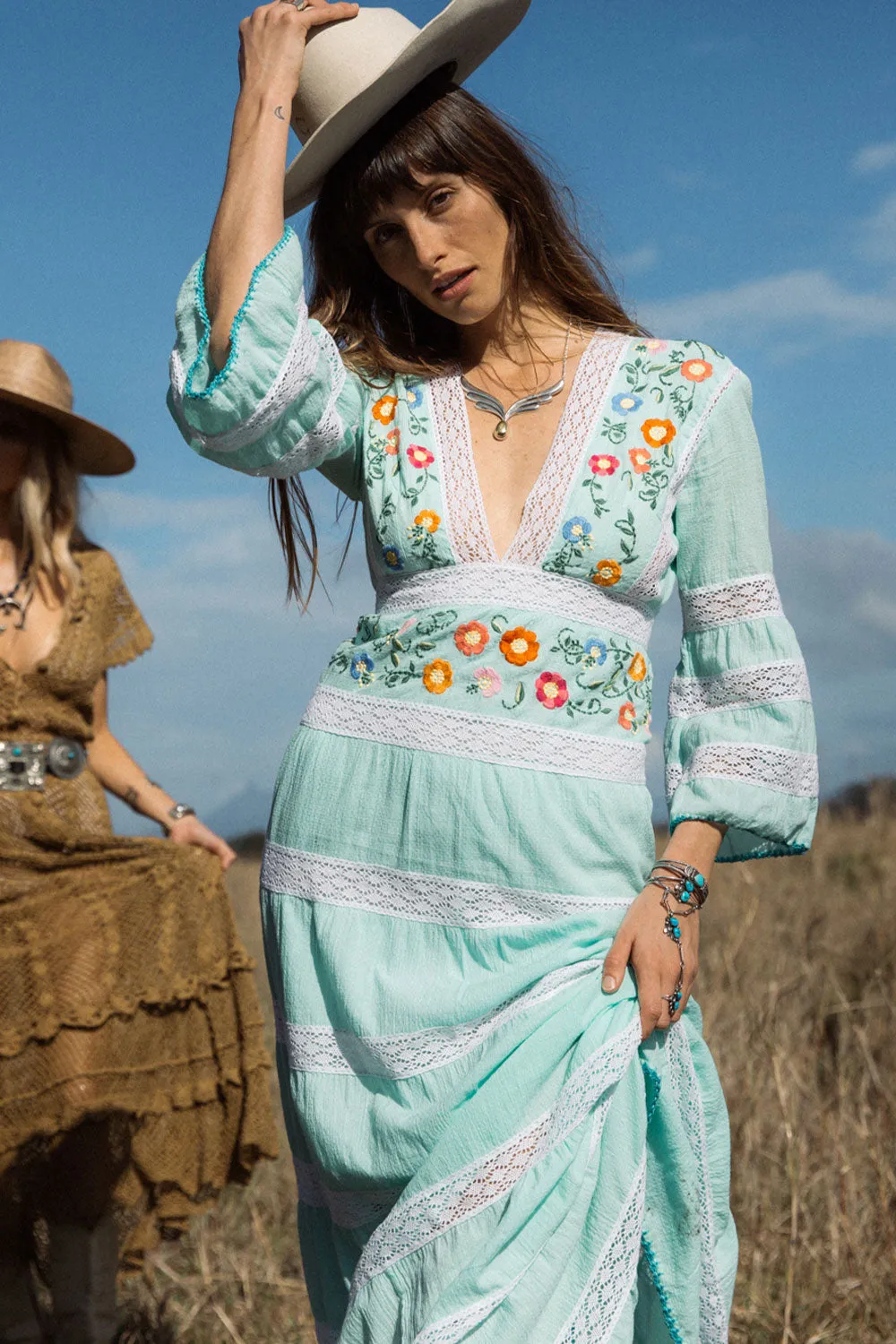 South Of The Border Mexican Maxi Dress - Aqua