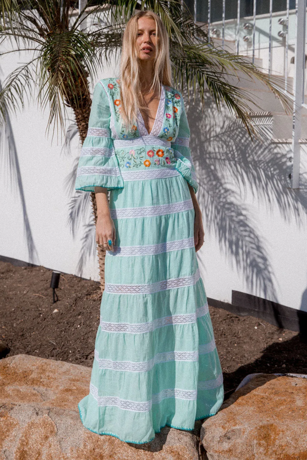 South Of The Border Mexican Maxi Dress - Aqua