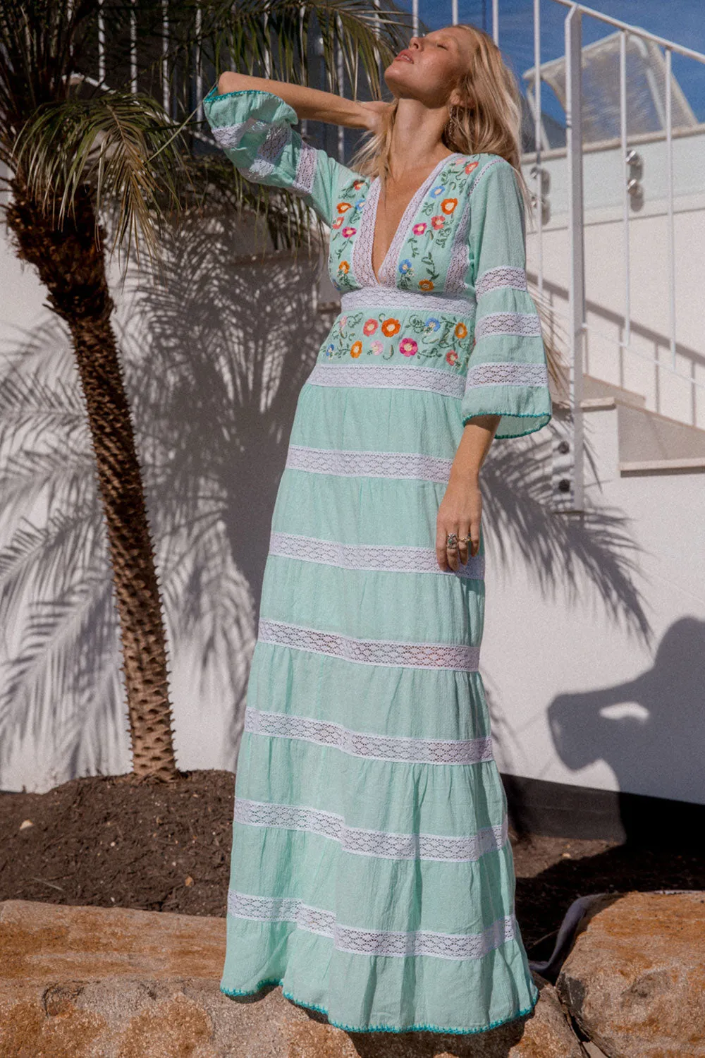 South Of The Border Mexican Maxi Dress - Aqua