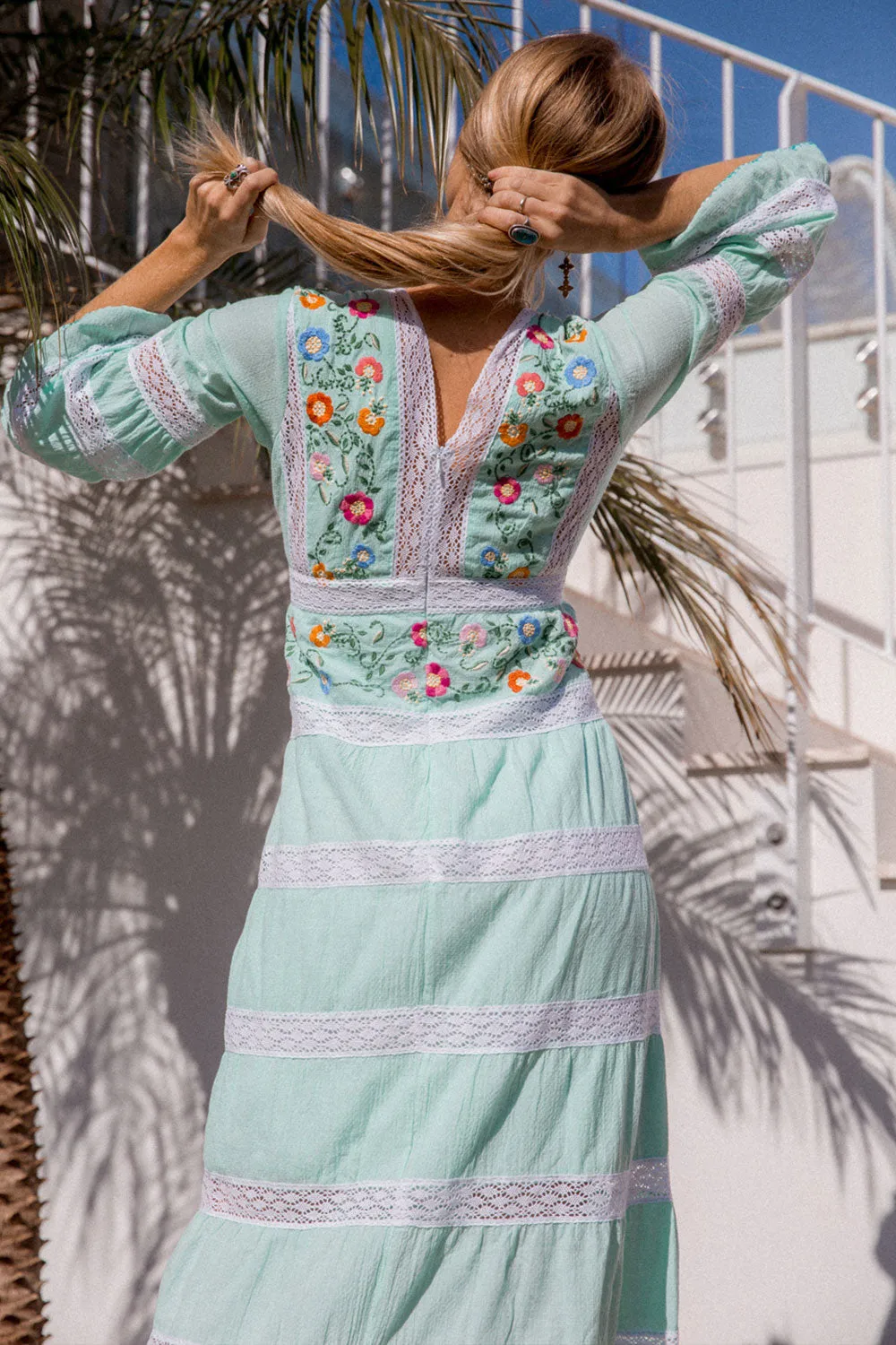 South Of The Border Mexican Maxi Dress - Aqua