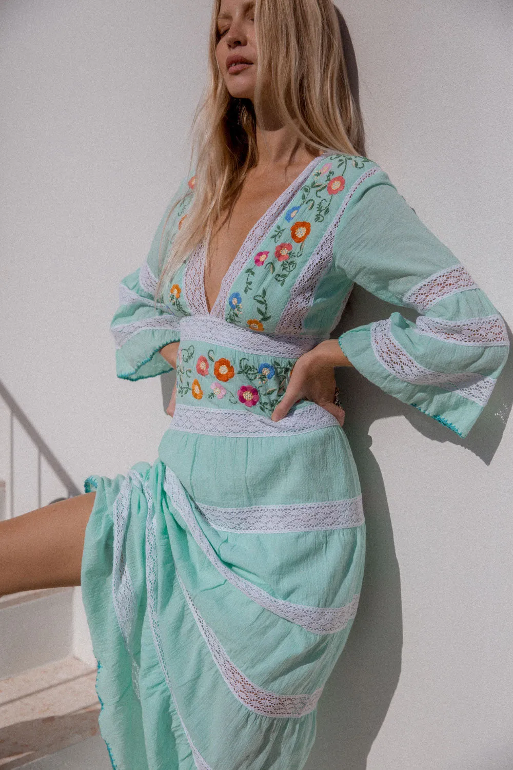 South Of The Border Mexican Maxi Dress - Aqua