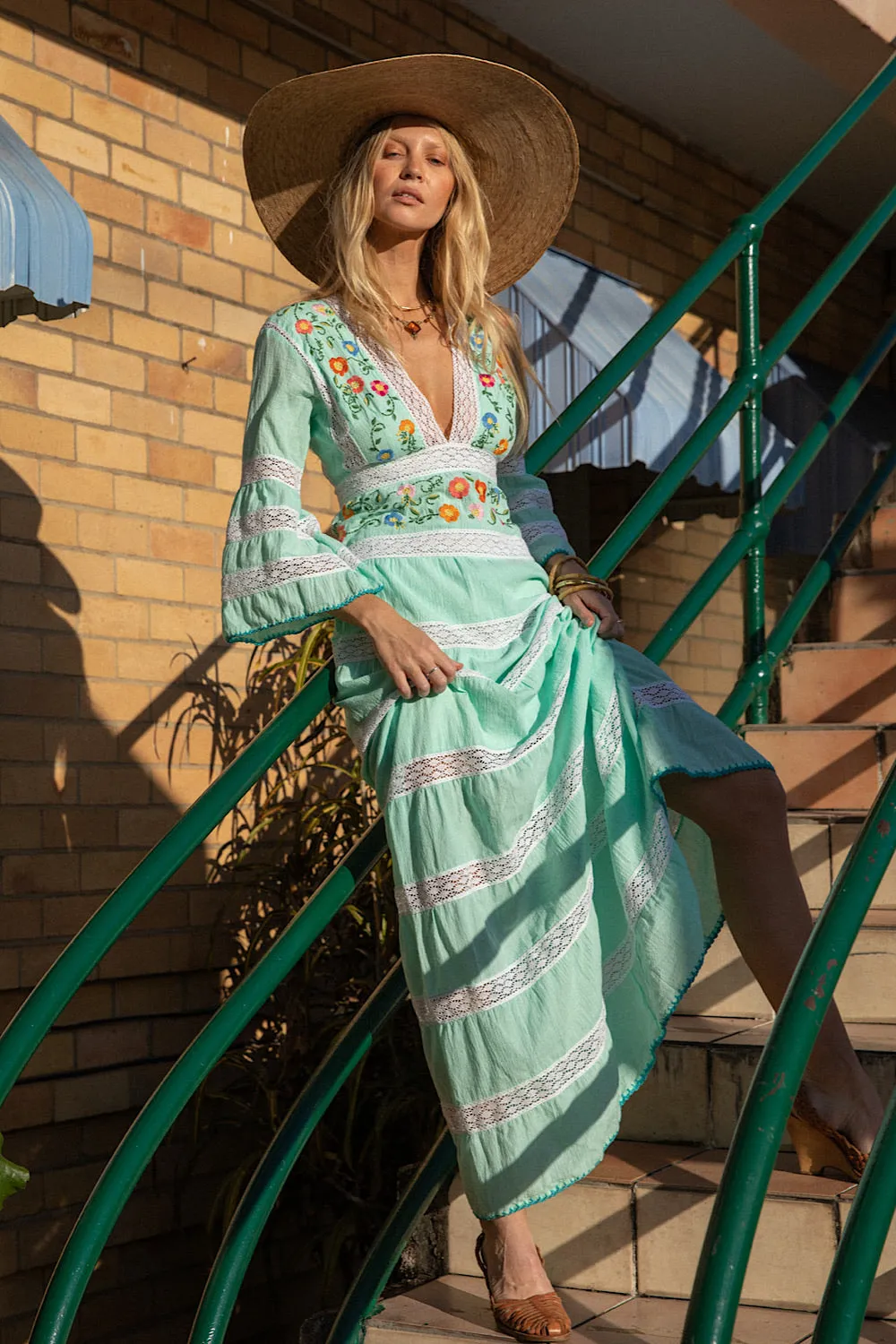 South Of The Border Mexican Maxi Dress - Aqua