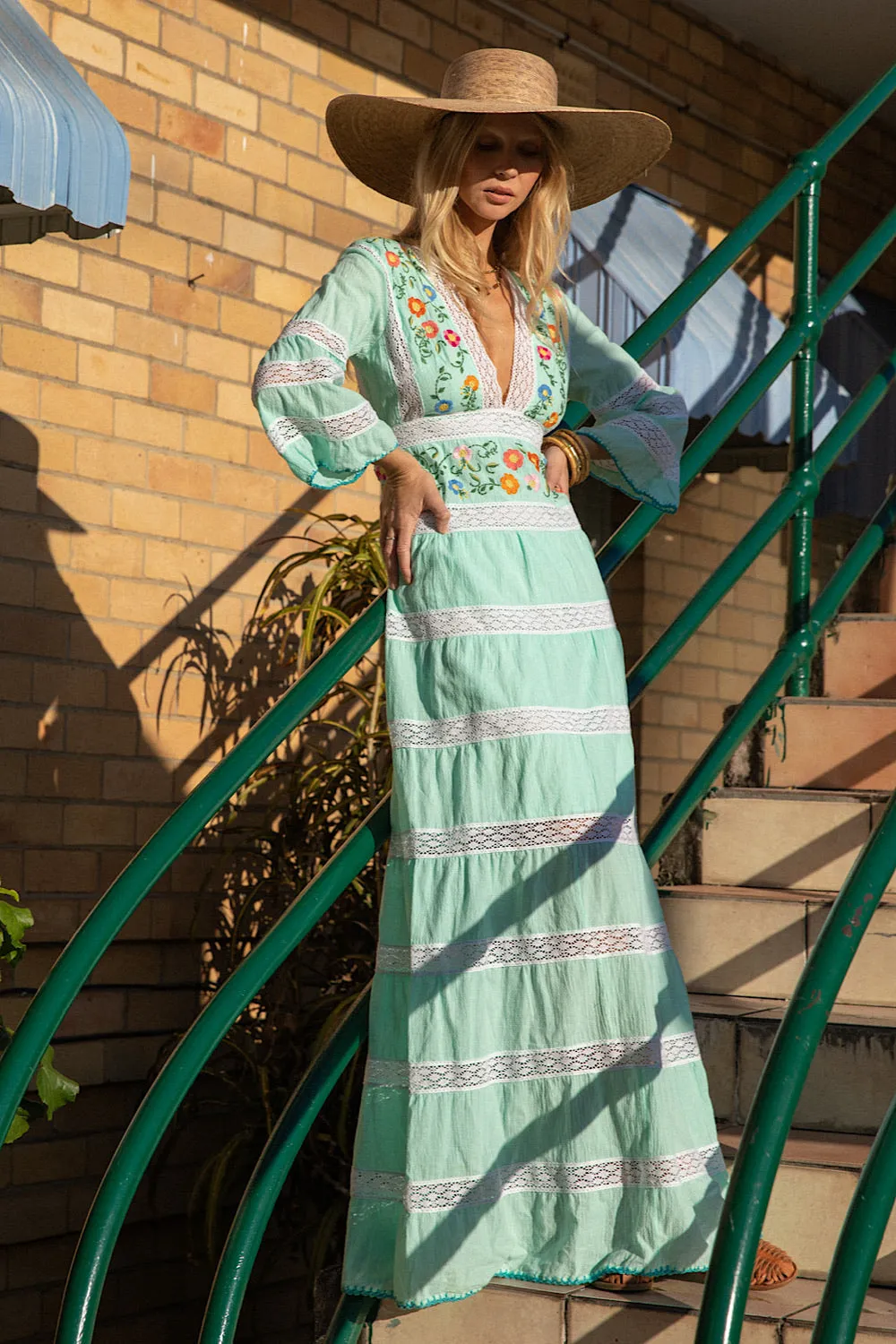 South Of The Border Mexican Maxi Dress - Aqua