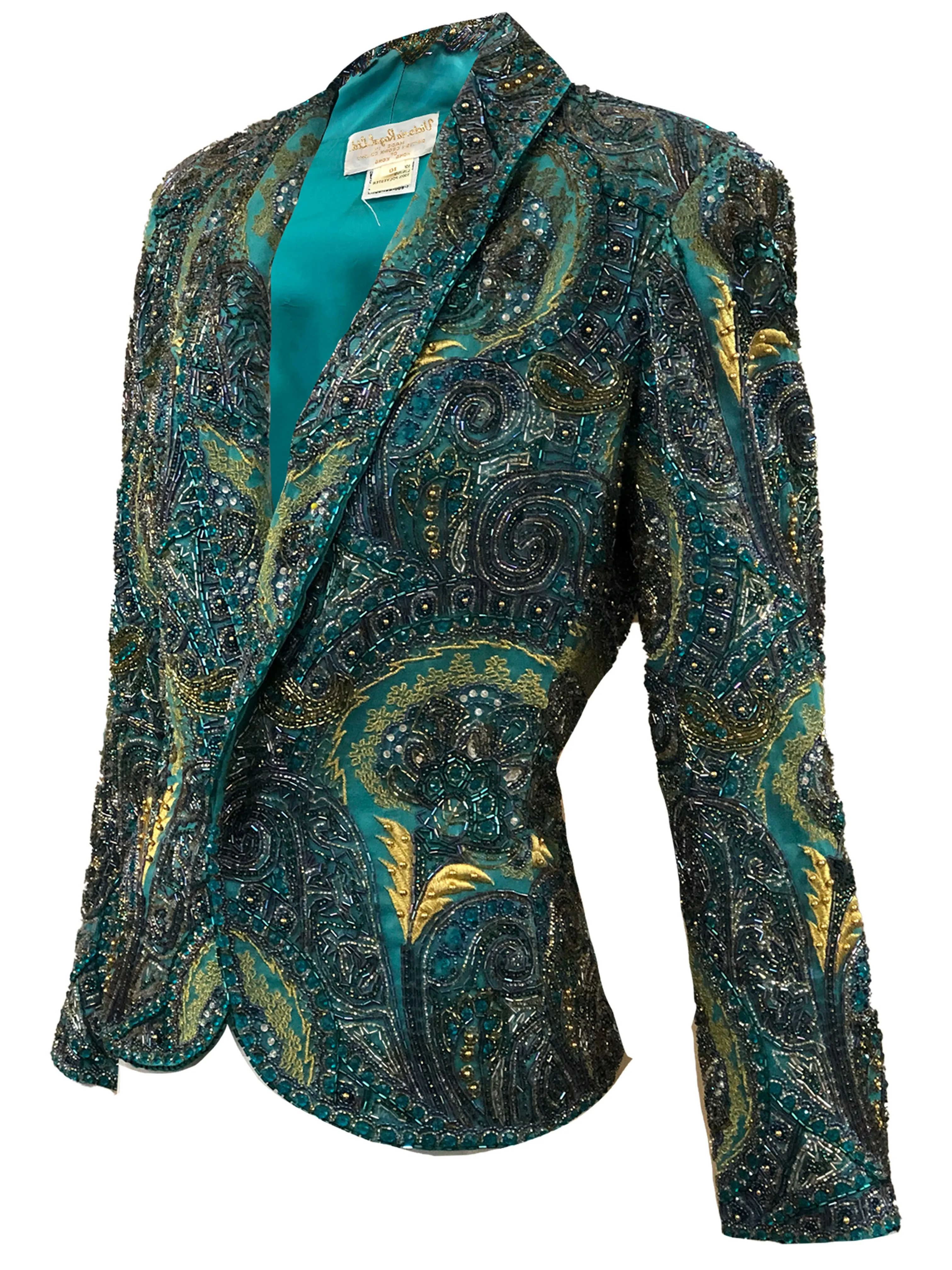 Victoria Royal 80s Turquoise Blue Heavily Beaded Evening Jacket