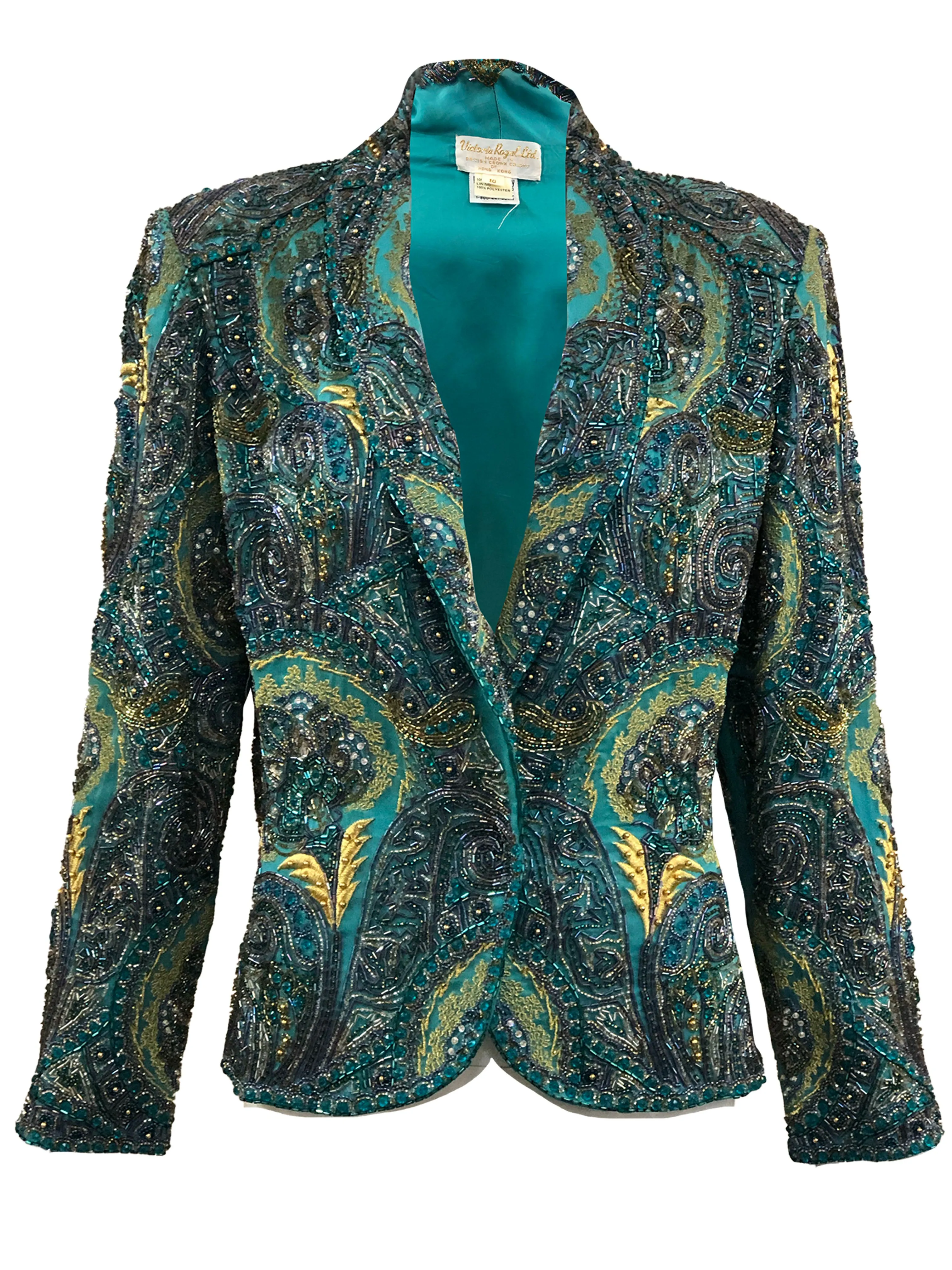 Victoria Royal 80s Turquoise Blue Heavily Beaded Evening Jacket