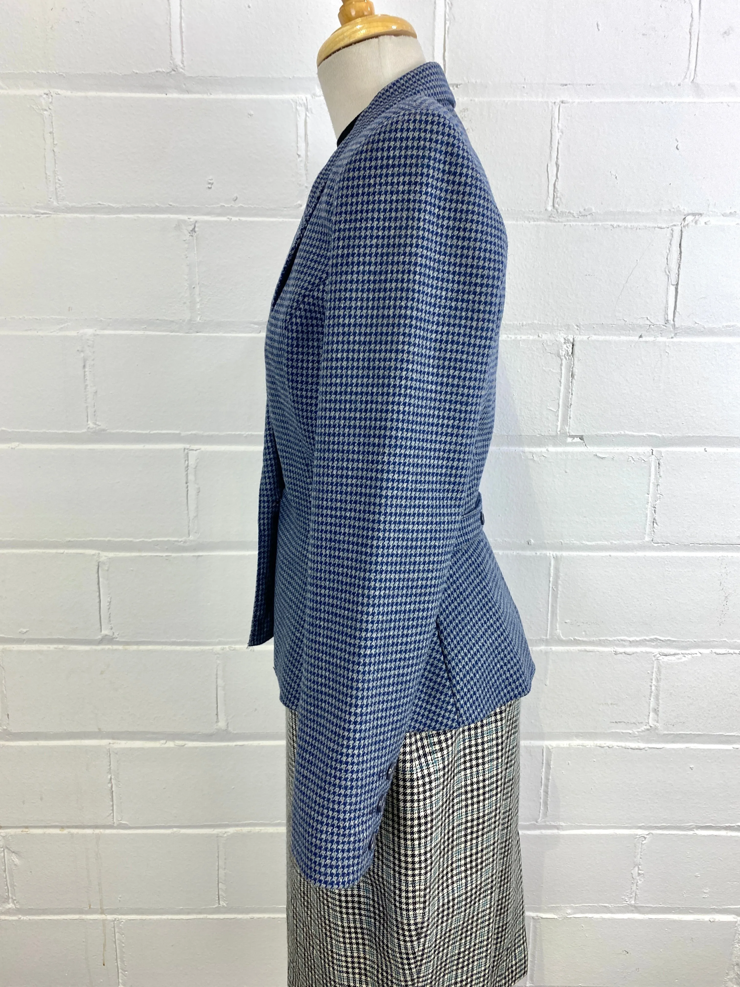 Vintage 1980s Blue Houndstooth Blazer, Small