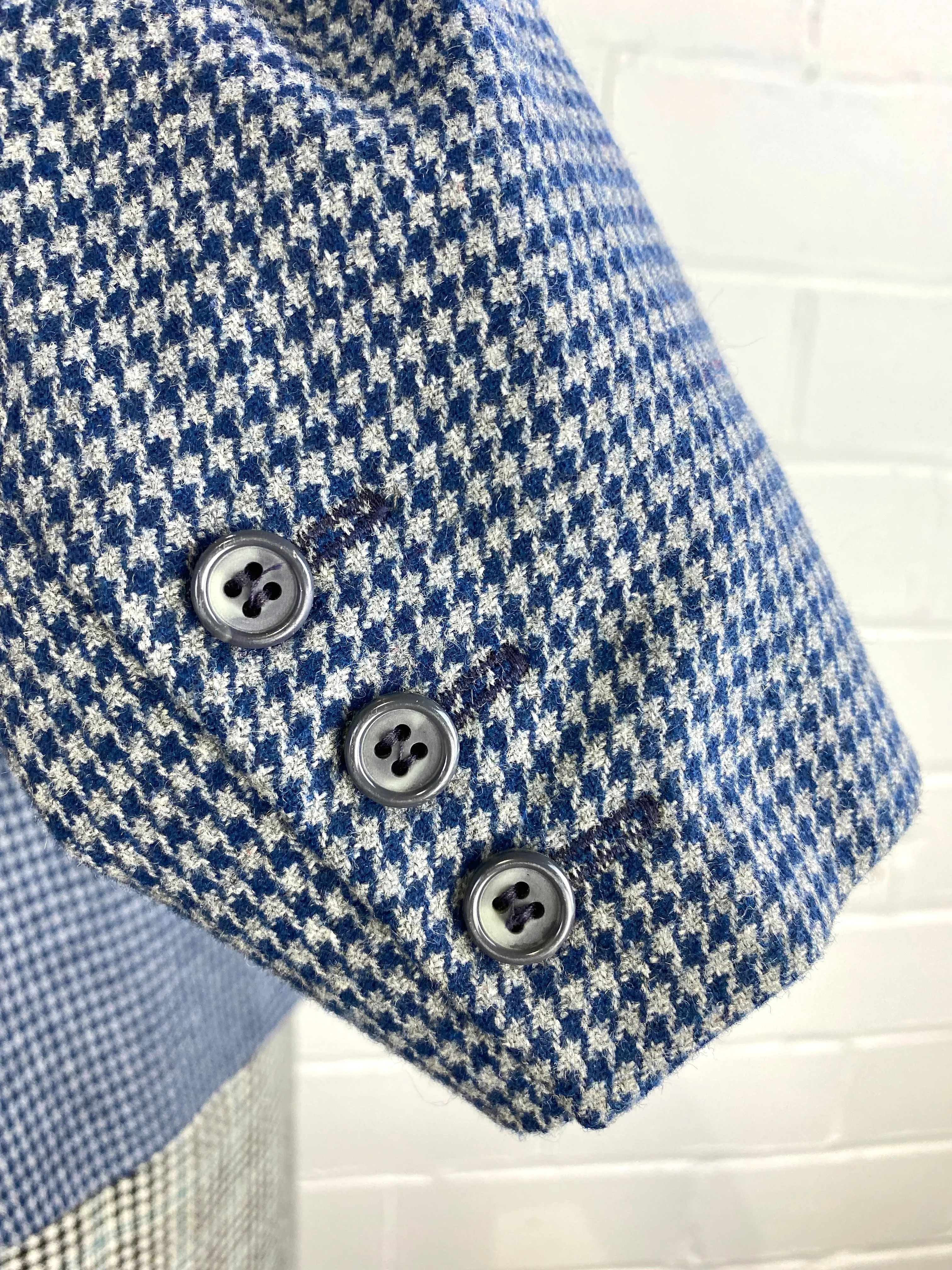 Vintage 1980s Blue Houndstooth Blazer, Small