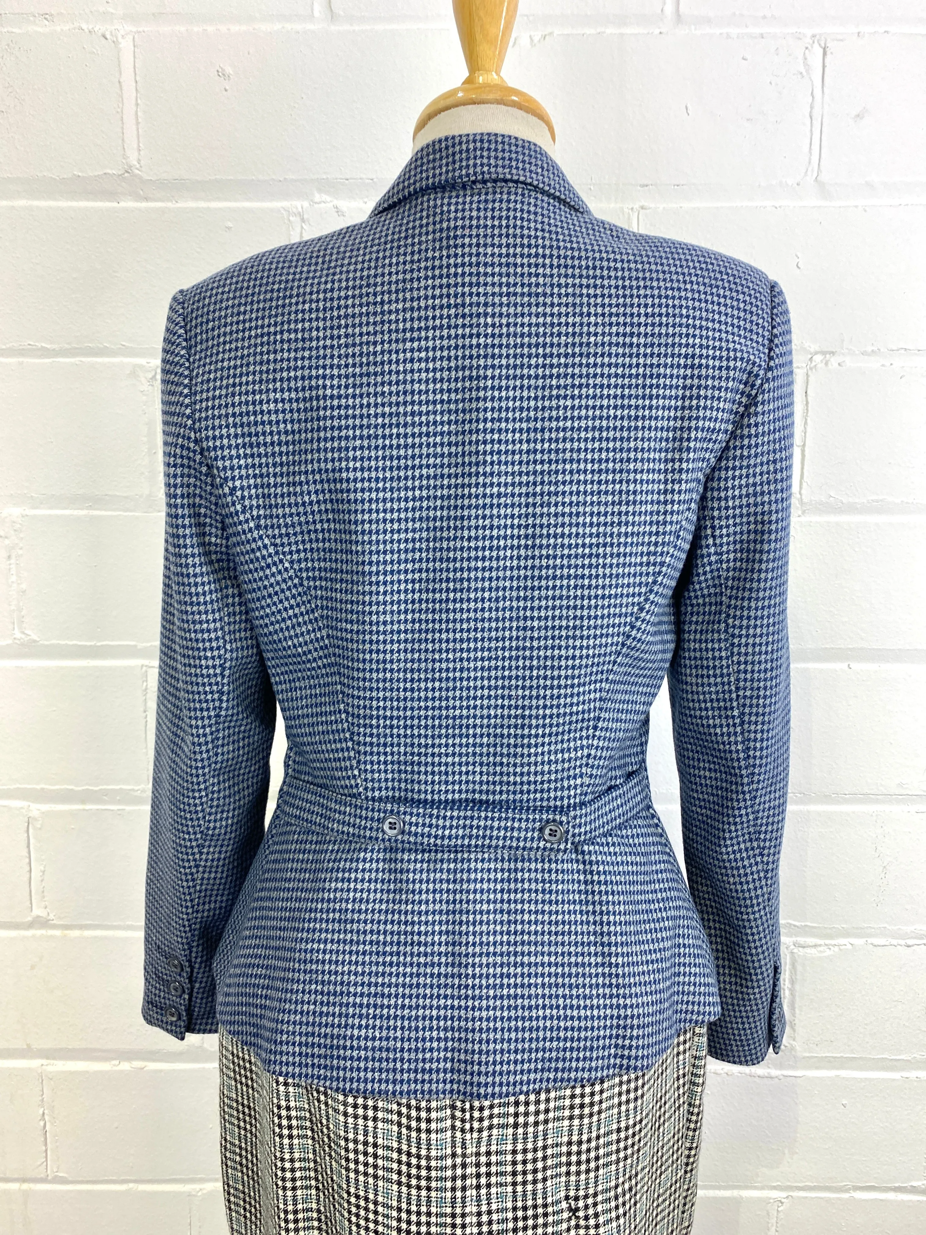 Vintage 1980s Blue Houndstooth Blazer, Small