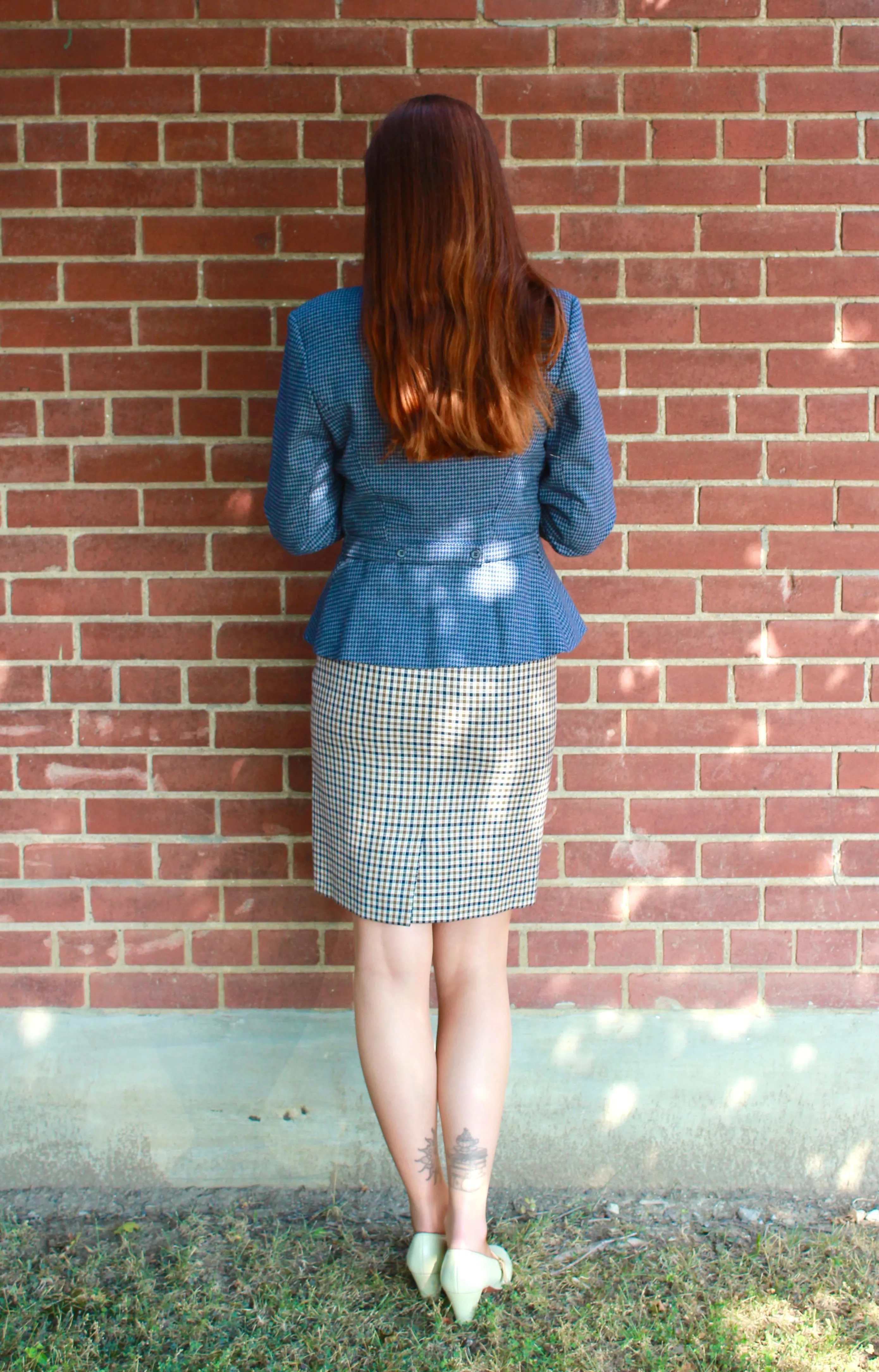 Vintage 1980s Blue Houndstooth Blazer, Small