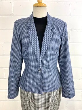 Vintage 1980s Blue Houndstooth Blazer, Small