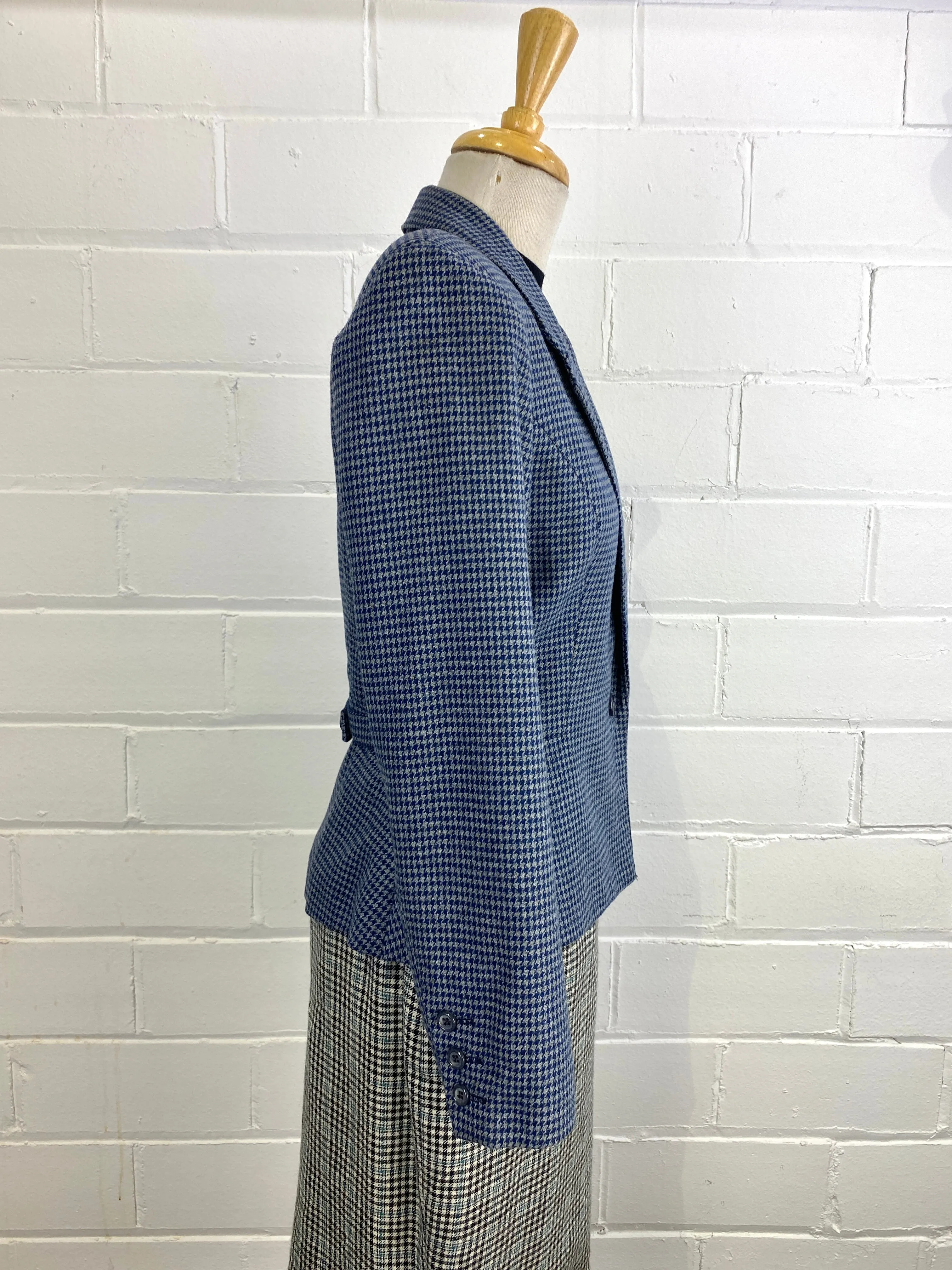 Vintage 1980s Blue Houndstooth Blazer, Small