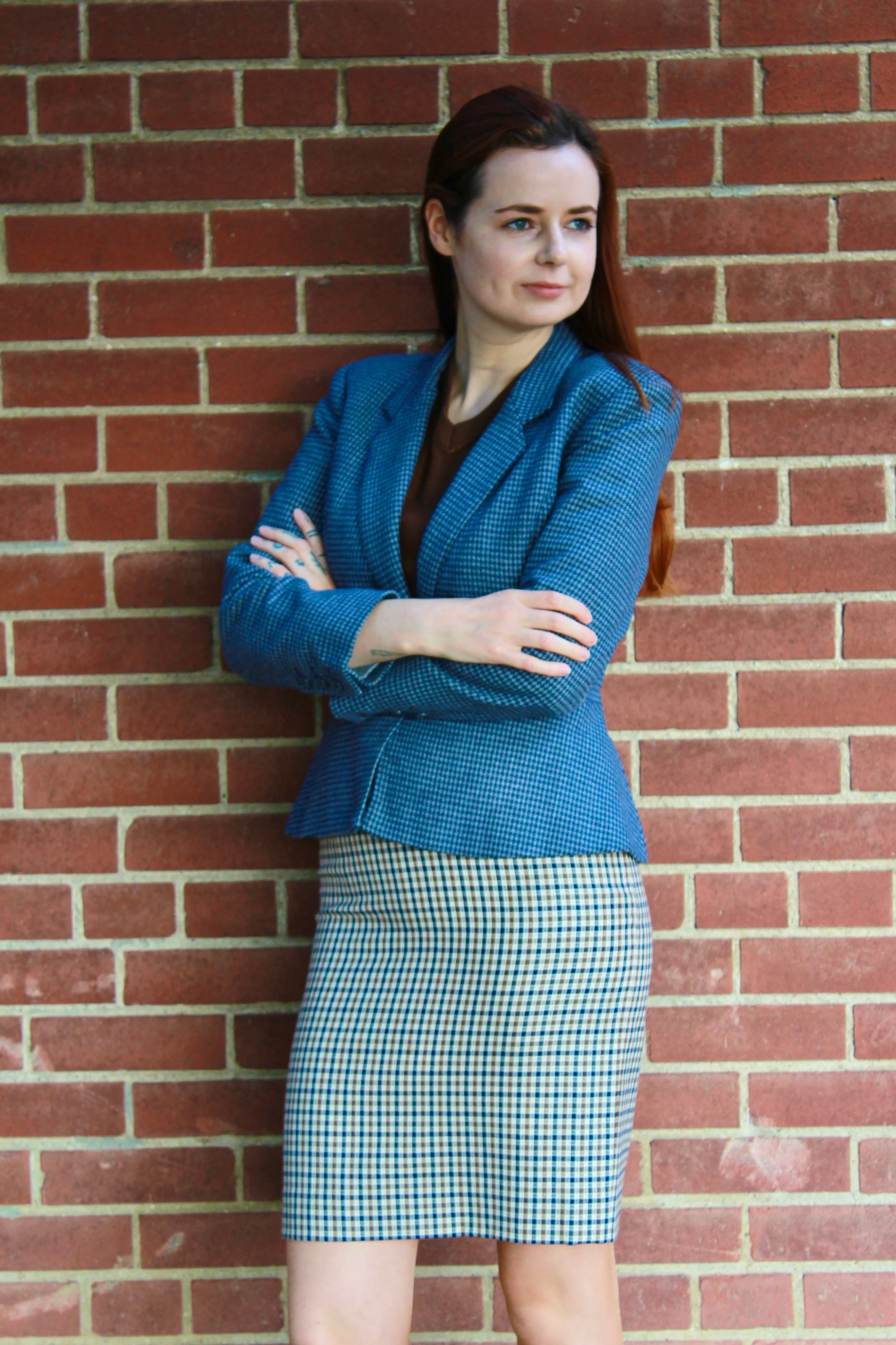 Vintage 1980s Blue Houndstooth Blazer, Small