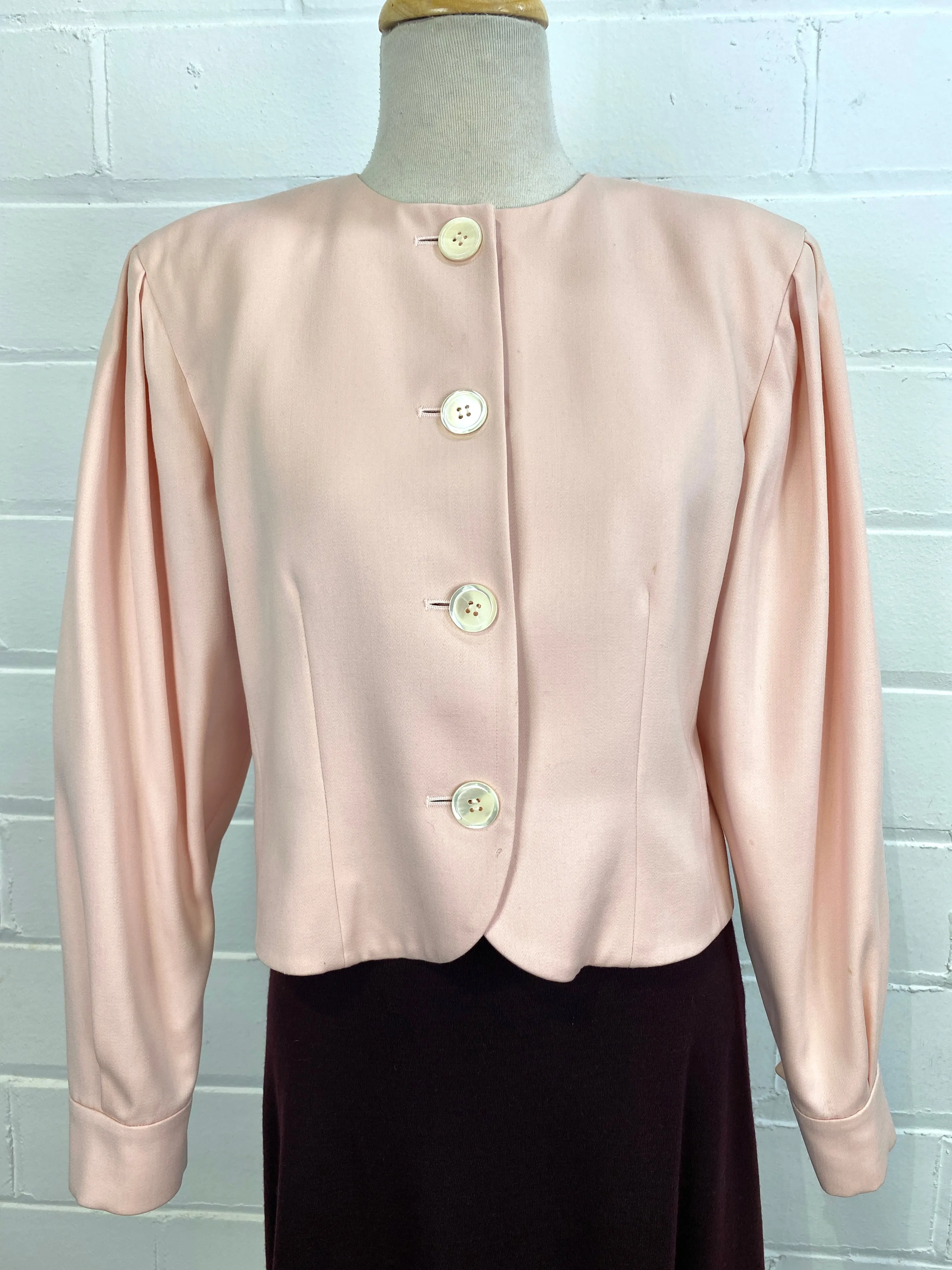 Vintage 1980s Perry Ellis Pink Wool Bolero Style Jacket, B38"