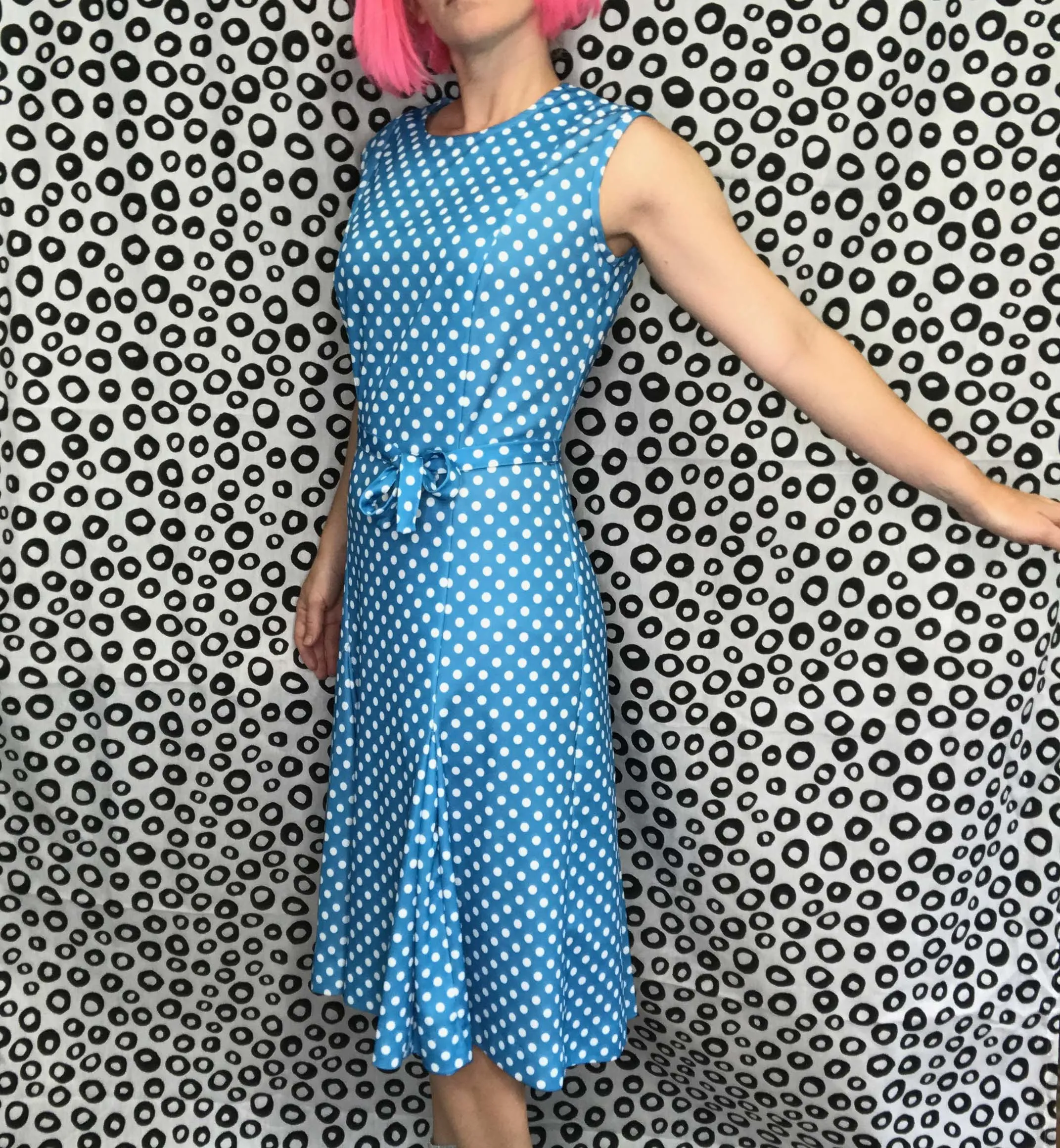 Vintage 60s 70s | Blue Polka Dot GoGo Mod Scooter Dress Groovy Mini dress | M