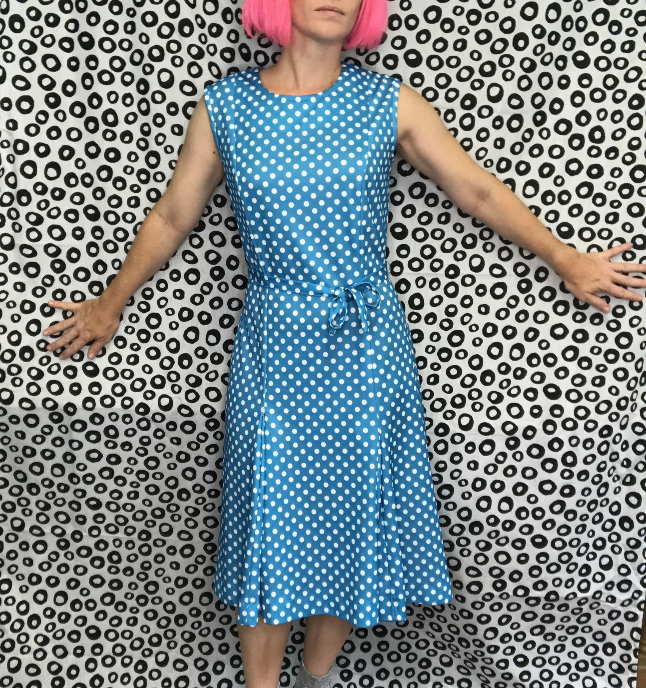 Vintage 60s 70s | Blue Polka Dot GoGo Mod Scooter Dress Groovy Mini dress | M